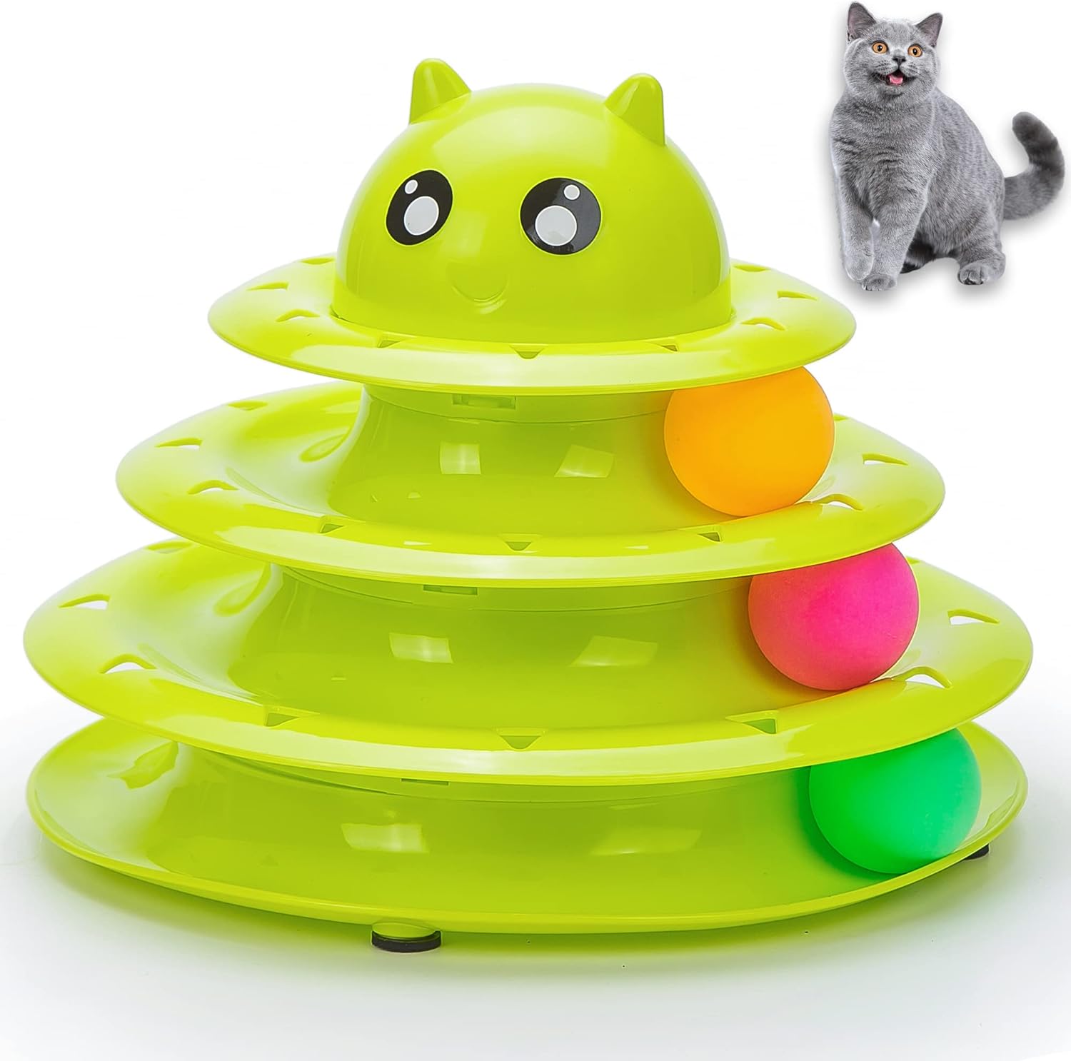 Vealind Pet Interactive Fun Roller Exerciser 3 Level Cat Teaser Ball Toy with 3...