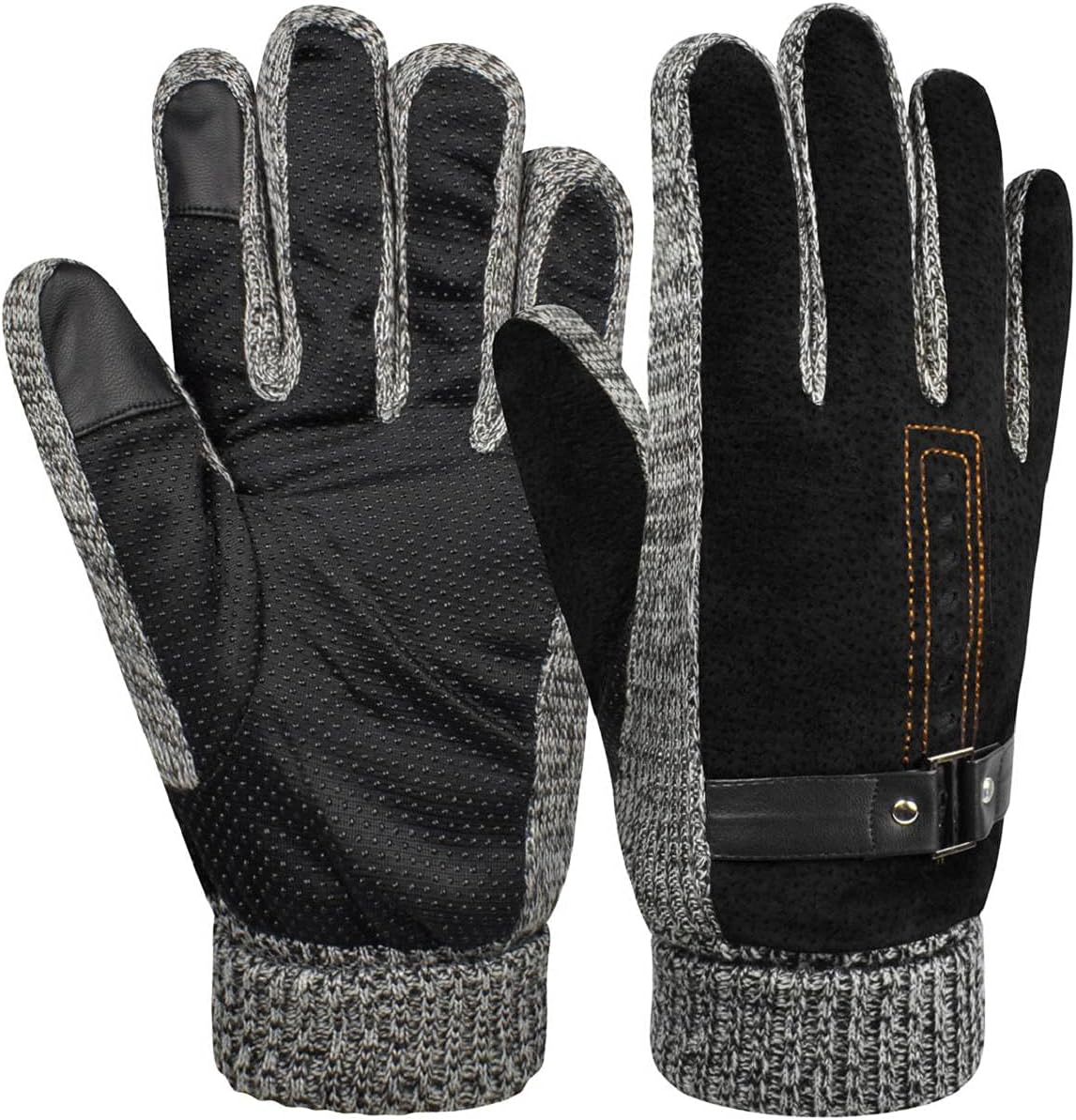 heekpek Men's Winter Leather Gloves Thick Warm Fleece Windproof Gloves Cold Proo...