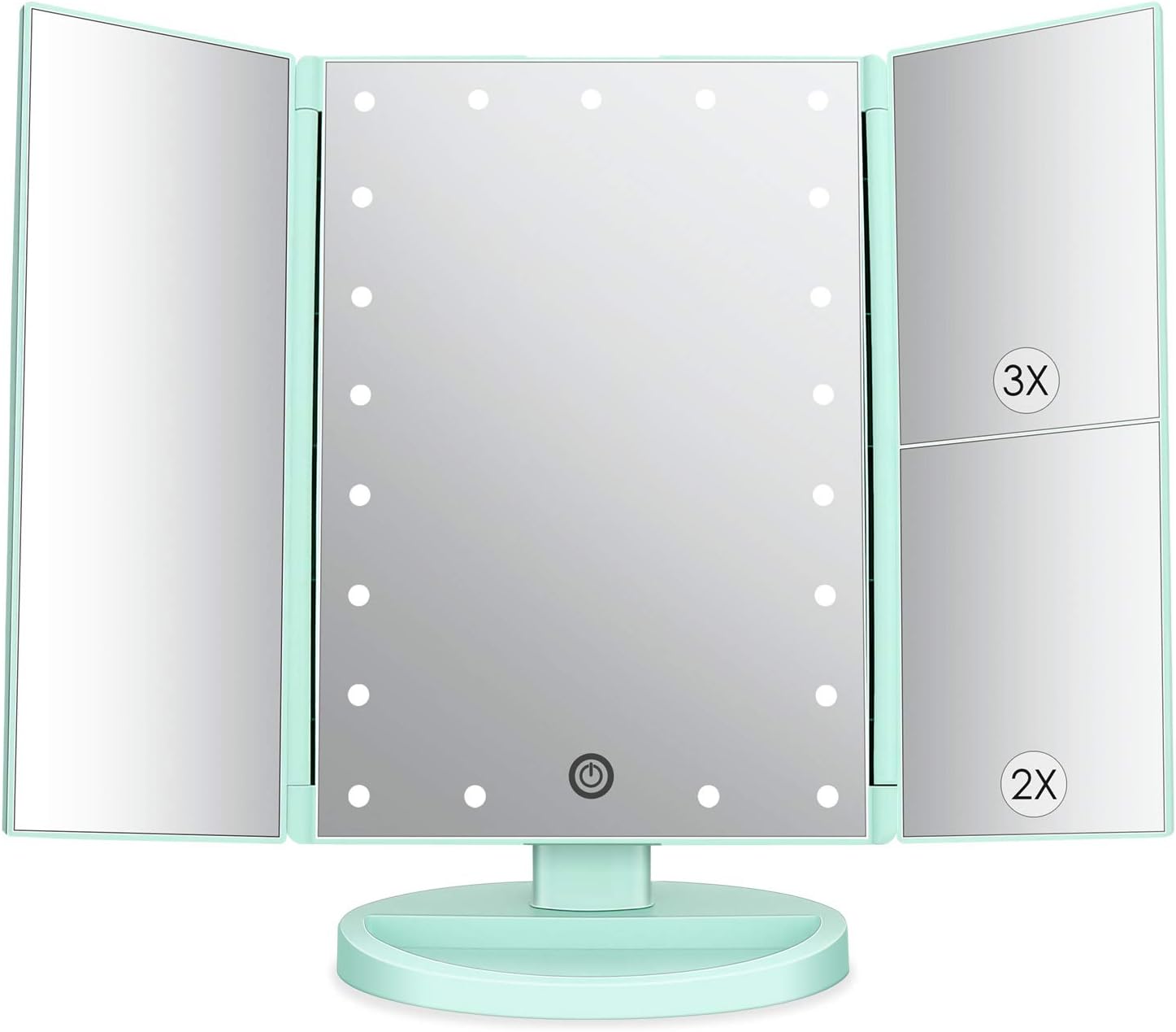 deweisn Tri-Fold Lighted Vanity Mirror with 21 LED Lights, Touch Screen and 3X/2...