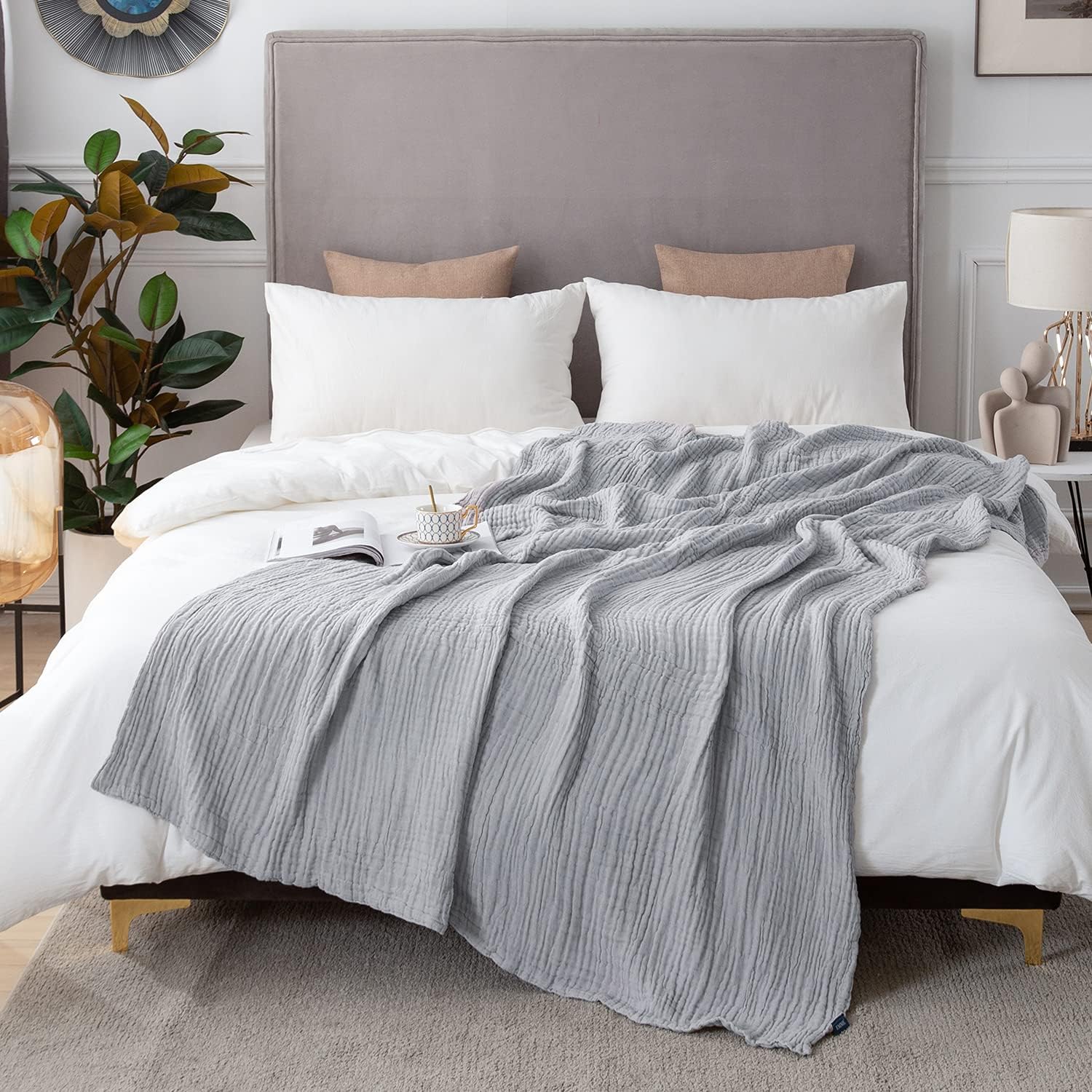 EMME Cotton Blanket Queen Size for Bed Soft Large Muslin Bed Blankets 80"x90" Li...