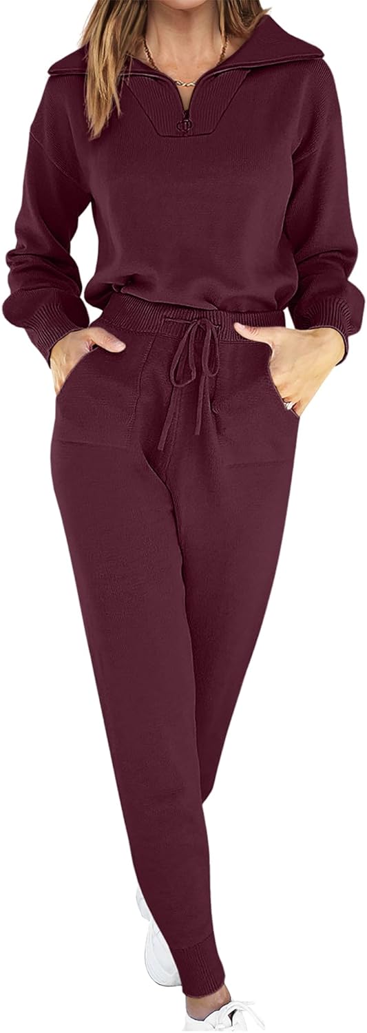 ANRABESS Women's Two Piece Outfits Sweater Sets Long Sleeve Zip Up Knit Pullover...