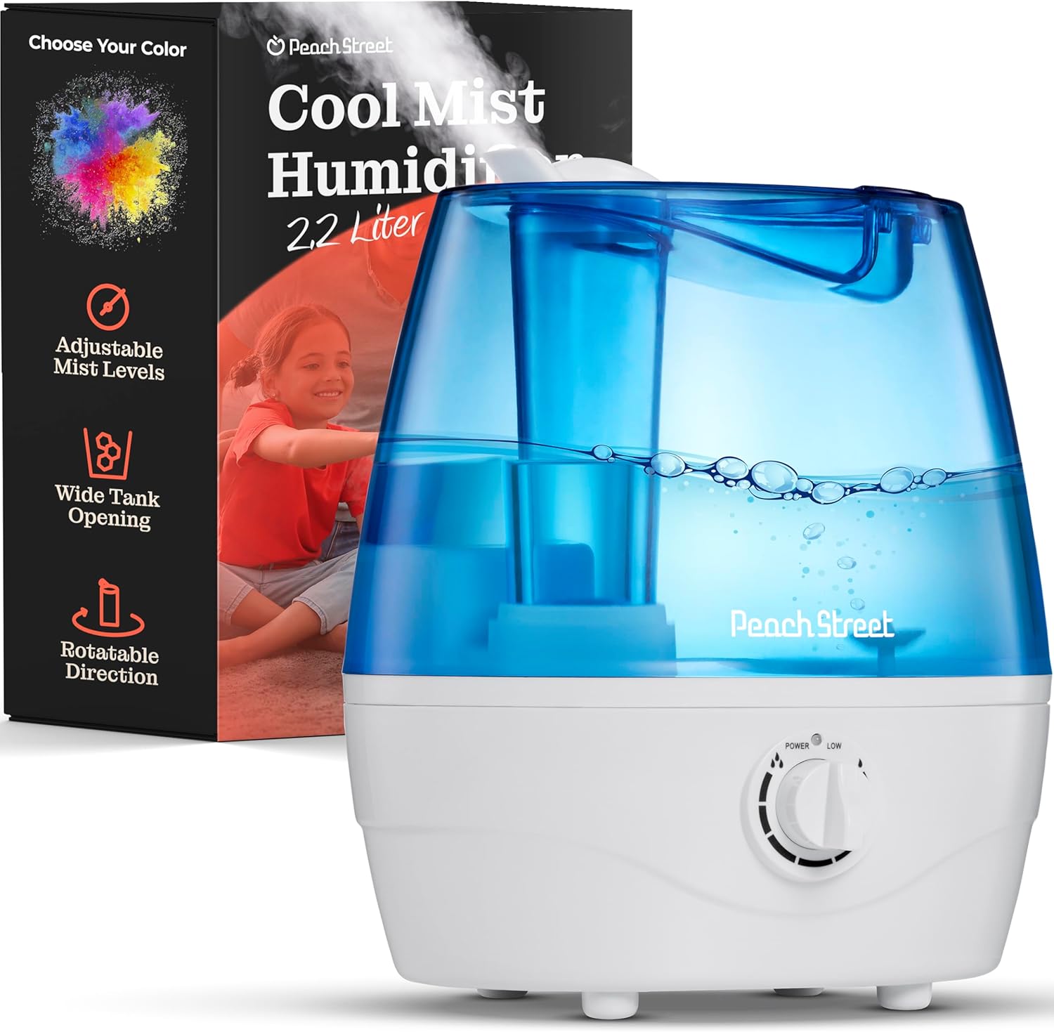 Cool Mist Humidifiers for Bedroom - 2.2L Water Tank, Baby, Office, Quiet Ultraso...