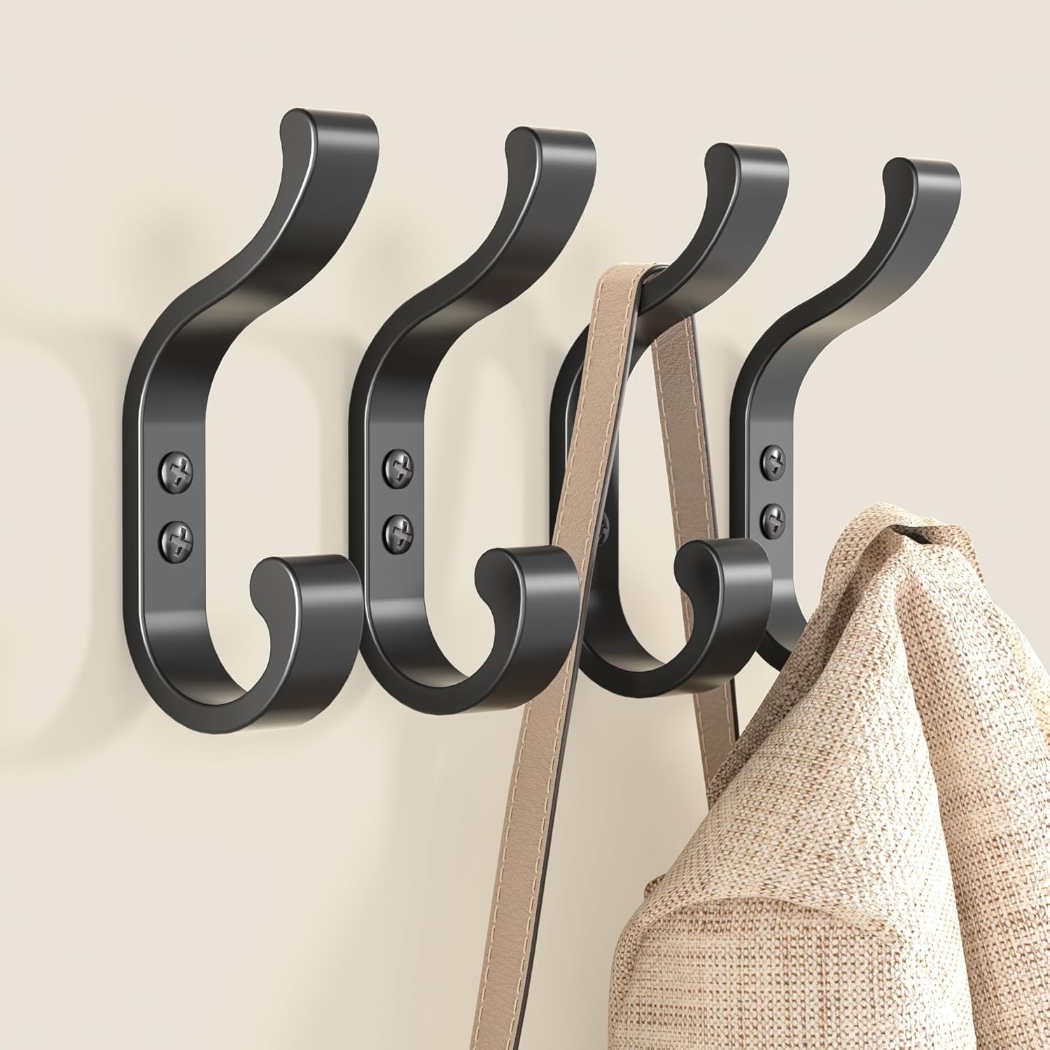 Wall Hooks for Hanging Coats - Coat Hooks Wall Mount, Black Hooks for Hanging He...