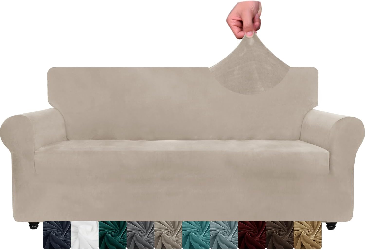 CHELZEN Velvet Couch Covers 3 Seater Thick Stretch Sofa Covers for Dogs Pets Non...
