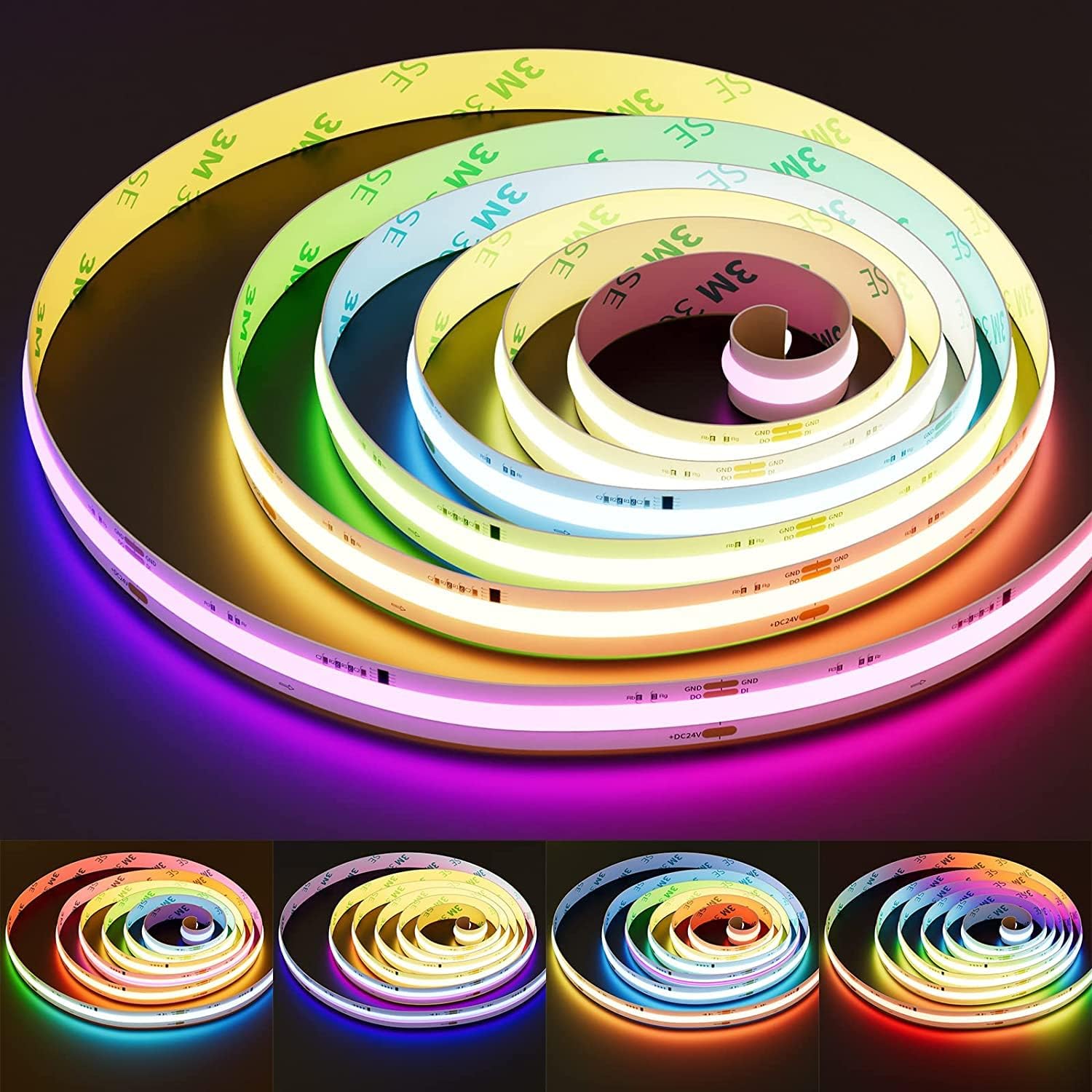 PAUTIX RGB Smart IC COB LED Strip 5M,DC24V Colour-Changing Pixel Addressable RGB...