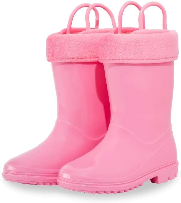 EUXTERPA Kids Wellies with Warm Fuzzy Lining, Light Up Glitter Winter Boots for...