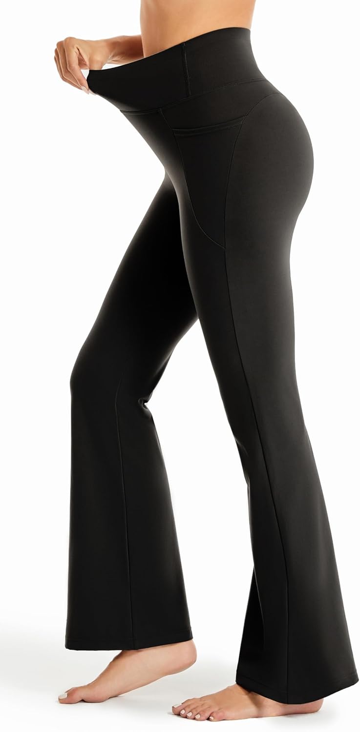 Maxbee Flare Yoga Pants with Pockets for Women, V Crossover Flare Leggings Tummy...