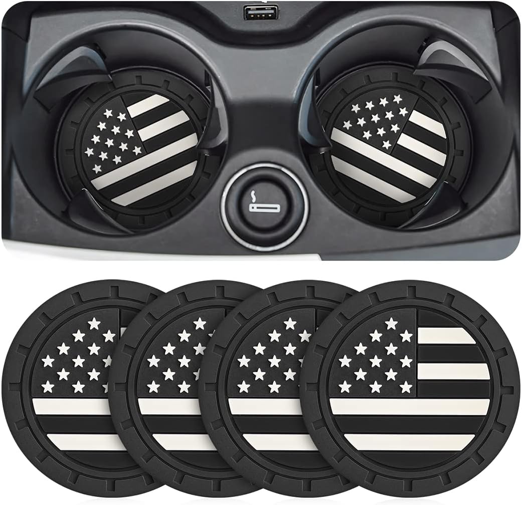 AUCELI 4 Pack Car Cup Holder Coasters, Colored American Flag US Flag Insert Car...