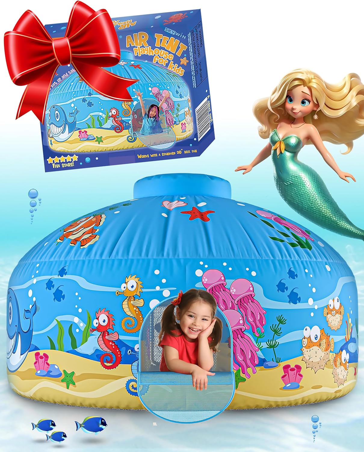 Skywin Air Tent Fort Large Ocean with Door Playhouse for Kids - Inflatable Kids...