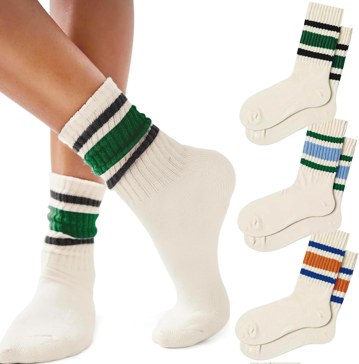 Fun Novelty Socks For Women Striped Retro Crew Socks Sporty Calf Socks Casual Co...