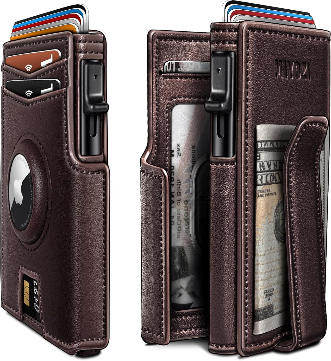 Airtag Wallet for Men,with Money Clip 10 Cards Metal Case Smart Slim Pop Up Cred...