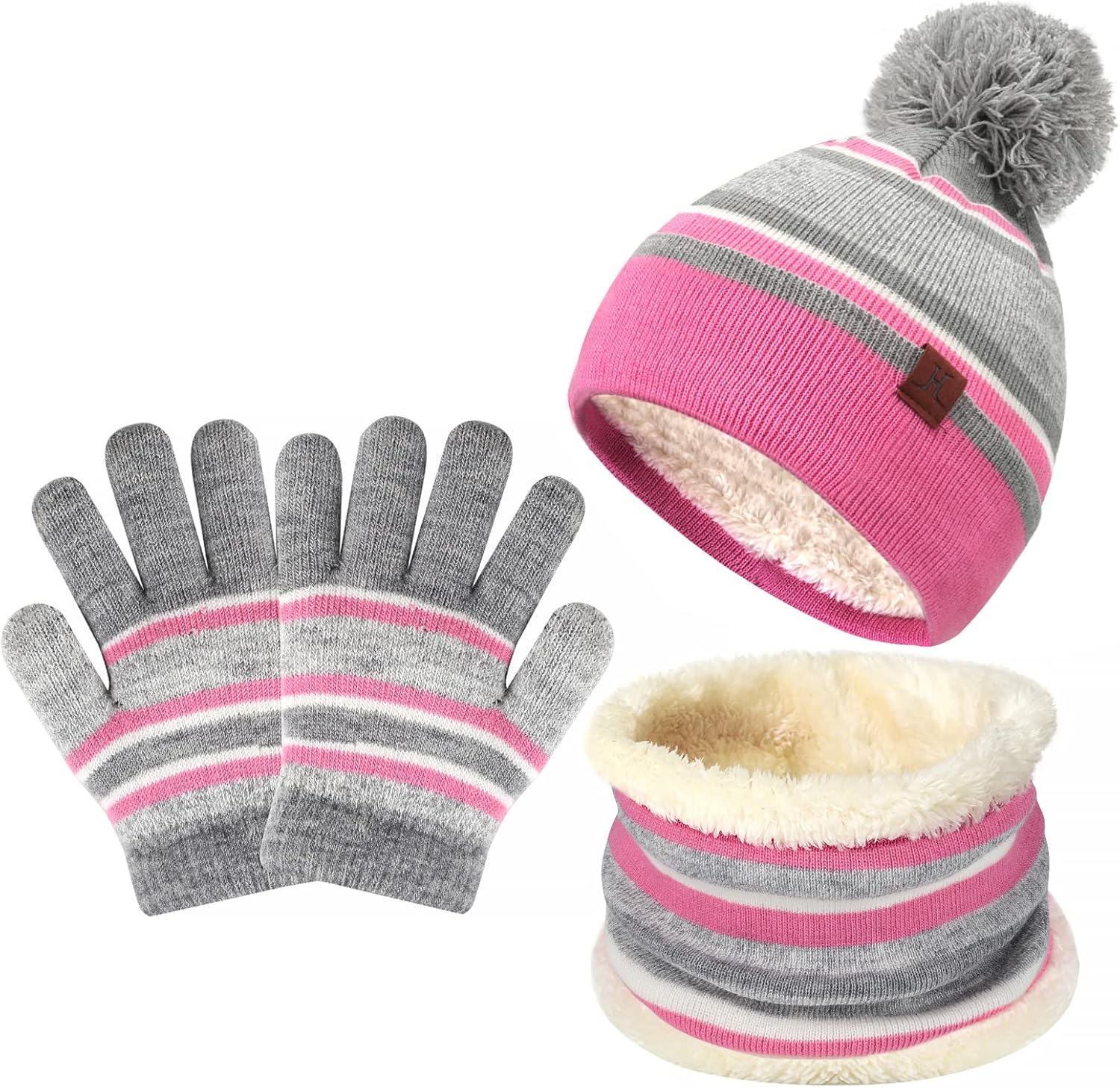 Kids Toddlers Winter Knit Warm Beanie Hat Scarf Gloves Set for Boys Girls Age 2-...