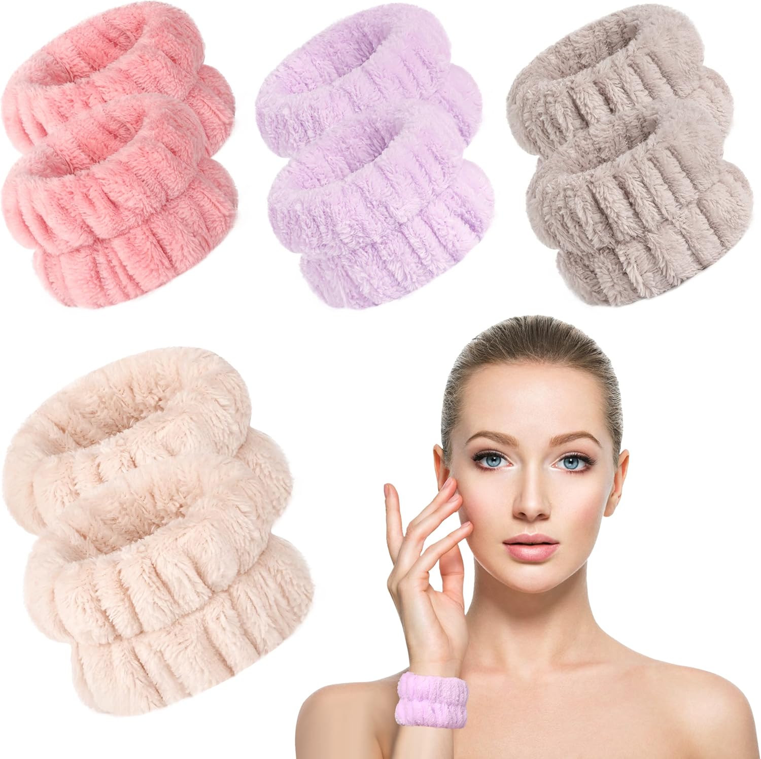 Microfiber Wrist Sweatbands for Face Washing and Spa - 8Pcs Women and Girls Wris...