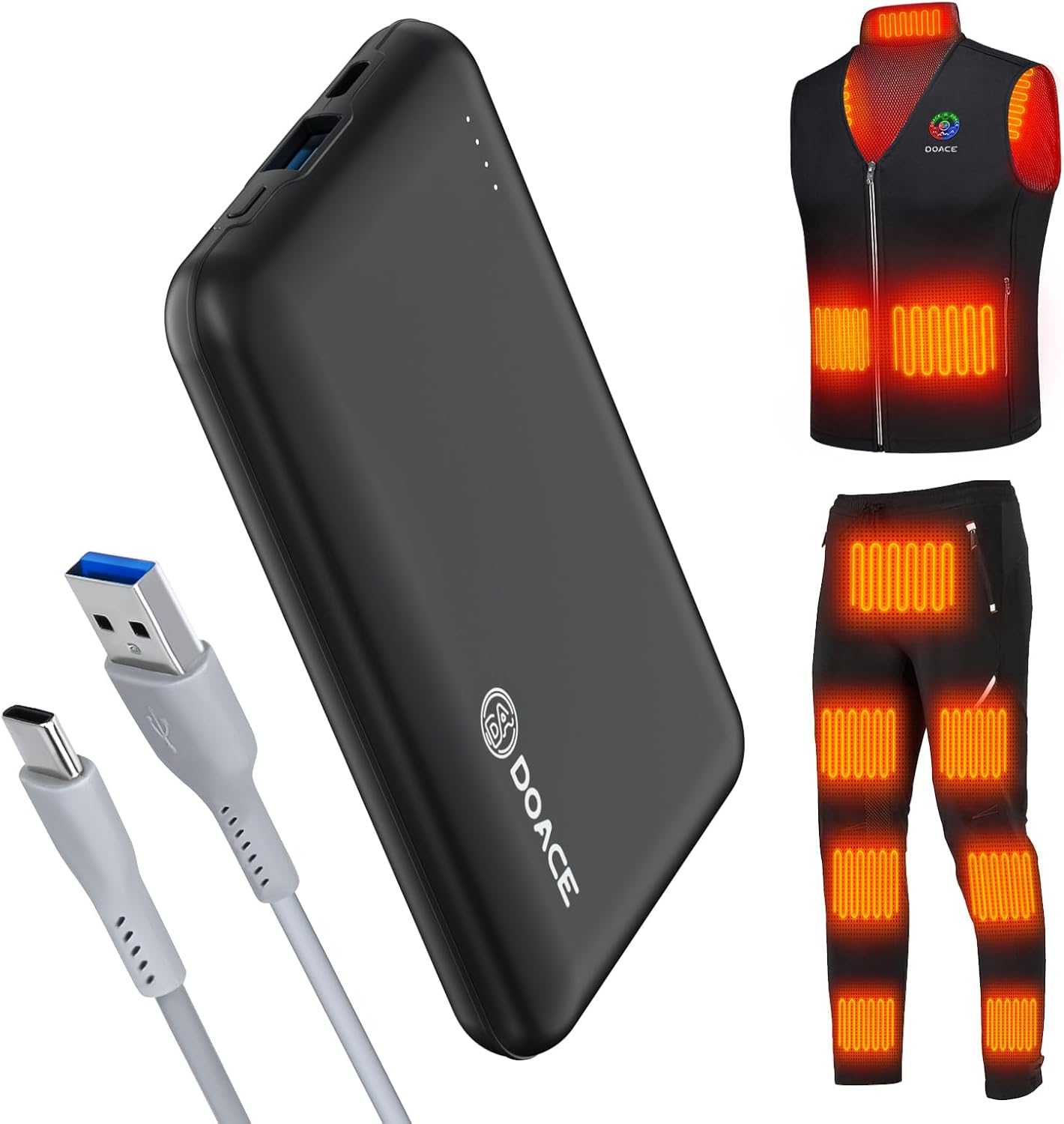 DOACE Battery Pack for Heated Vest, 10000mAh 5V/3A Power Bank with USB-C Chargin...