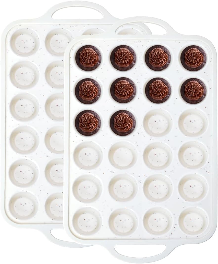 Muffin Pan With Metal Reinforced Frame - 24-Cups Durable Silicone Muffin Pan for...
