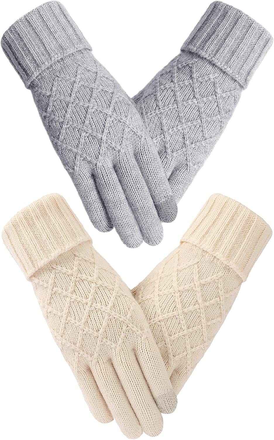 Tavaleu Winter Gloves for Women - Warm Thick Three-finger Touchscreen Gloves Rib...