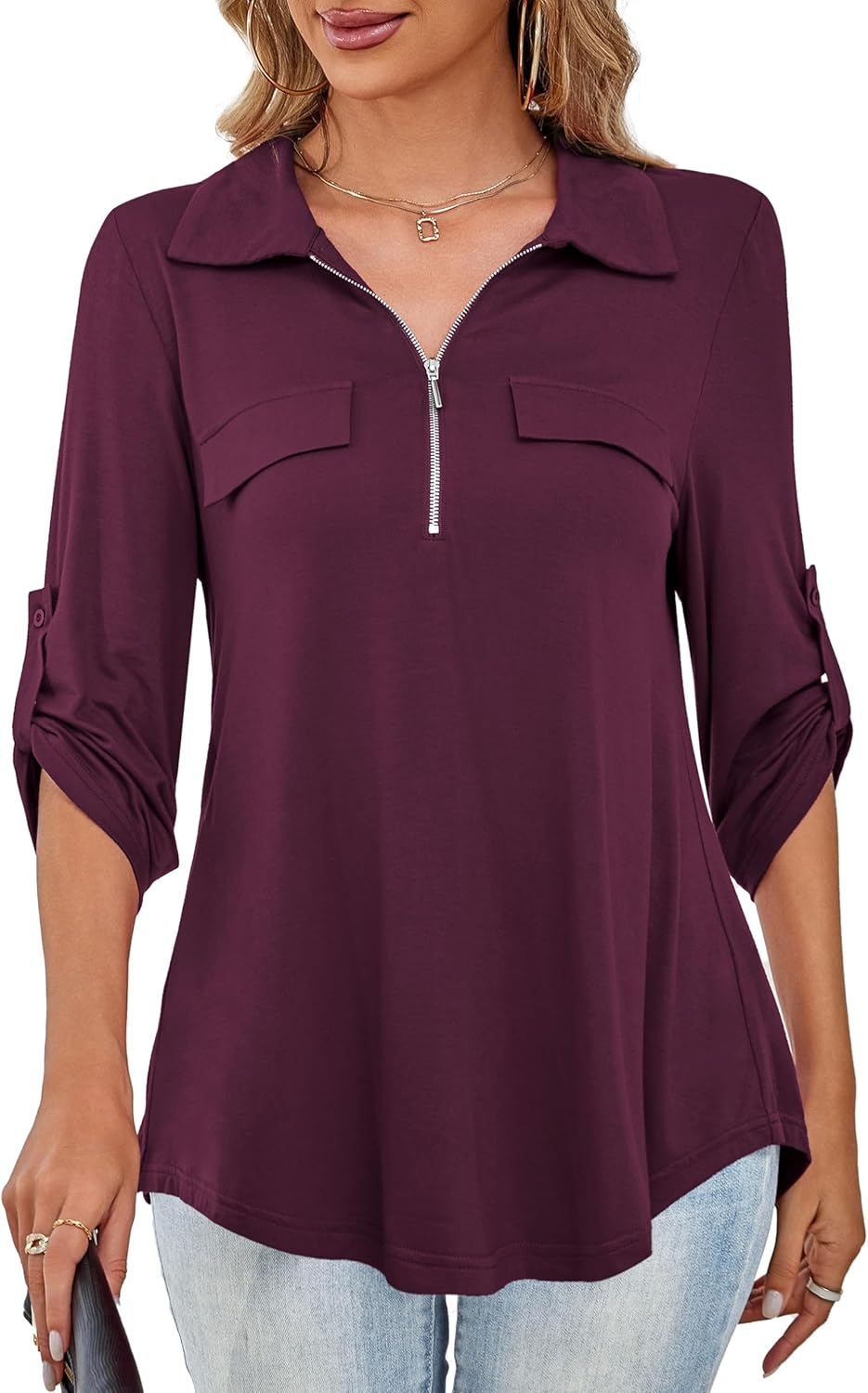 U.Vomade Women's 3/4 Sleeve Plus Size Tops Loose V Neck Blouses for Women L-4X 1...