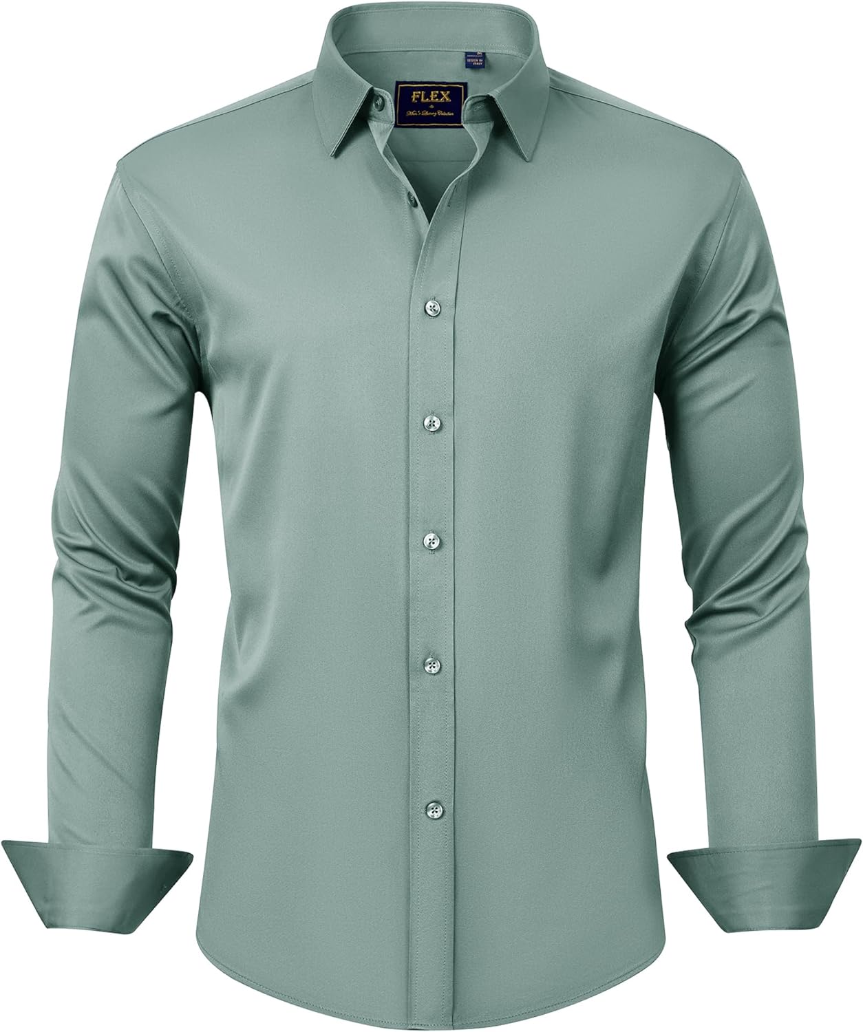J.VER Men's Dress Shirts Solid Long Sleeve Stretch Wrinkle-Free Formal Shirt Bus...