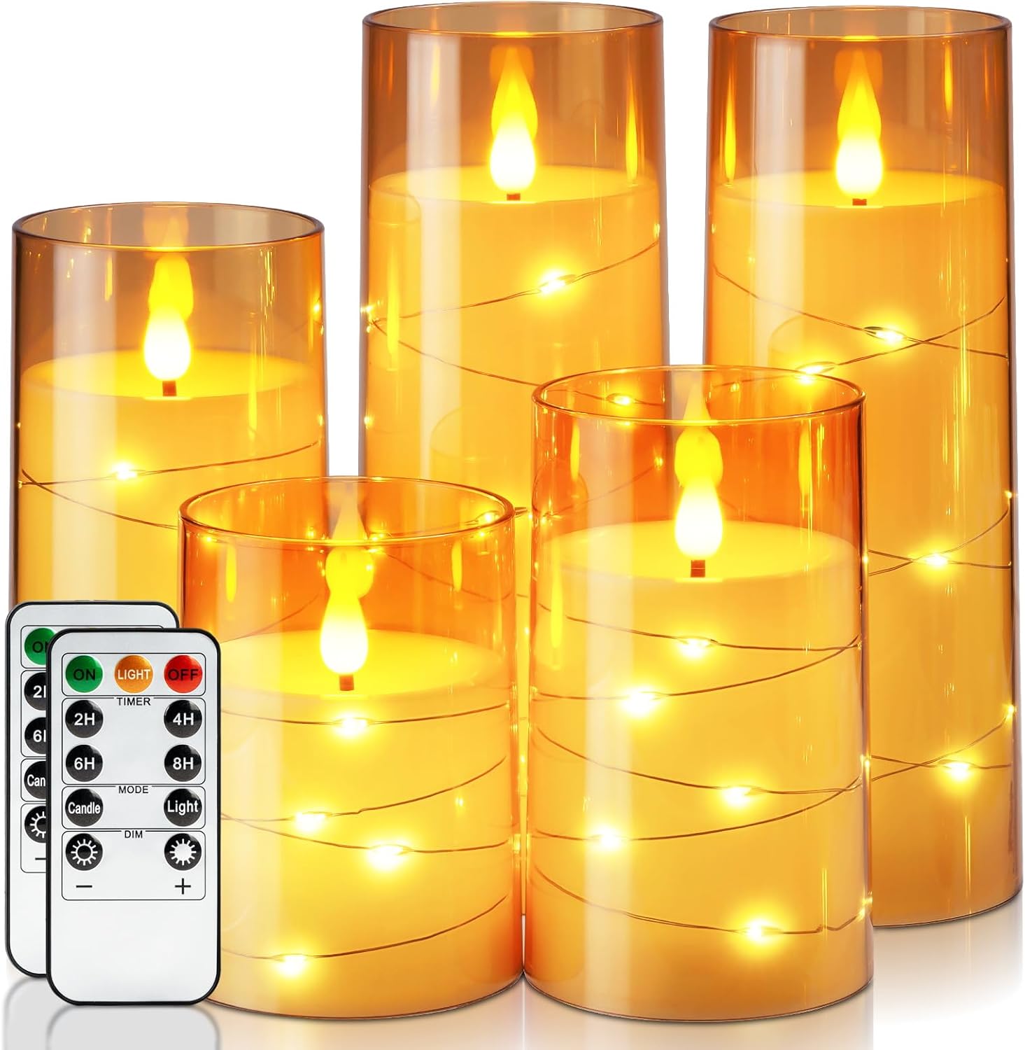 Homemory Acrylic Flameless Candles with Embedded Star String Fairy Lights, Batte...