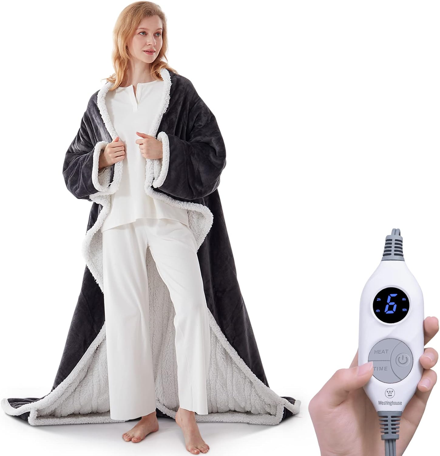 Westinghouse Electric Snuggle Throw Blankets with Foot Pocket, Wearable Heated B...