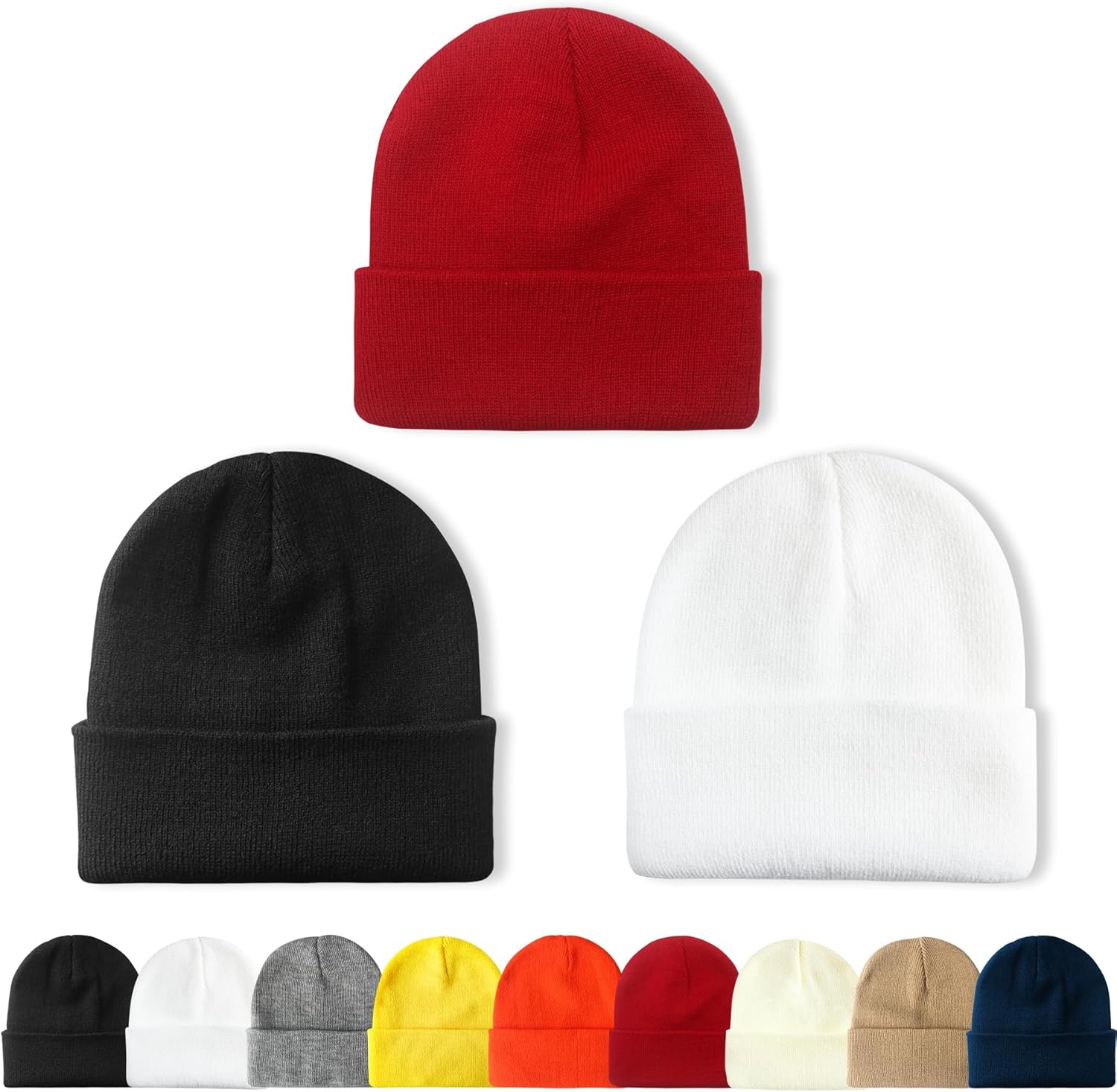 NPQQUAN 3 Packs Unisex Beanie Hats for Men Women Winter Knit Beanies Black+white...