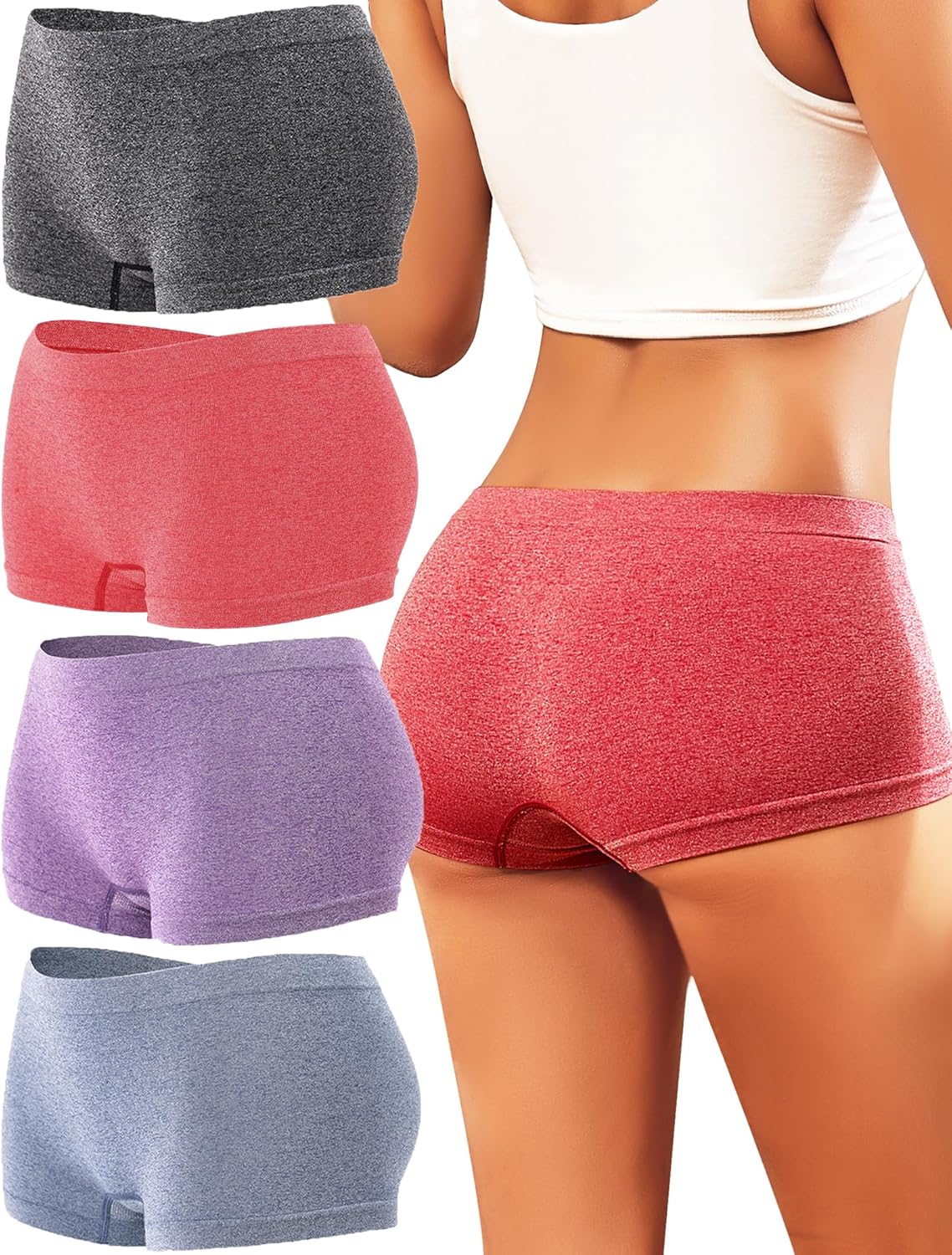 Womens Boyshorts Underwear Seamless Boxer Briefs Full Coverage Soft Stretch Boxe...