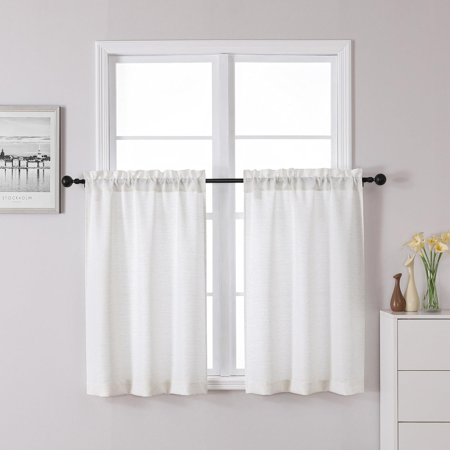 Chyhomenyc Bennet 24 Inch Short Curtains Half Window Curtains for Bedroom, Faux...