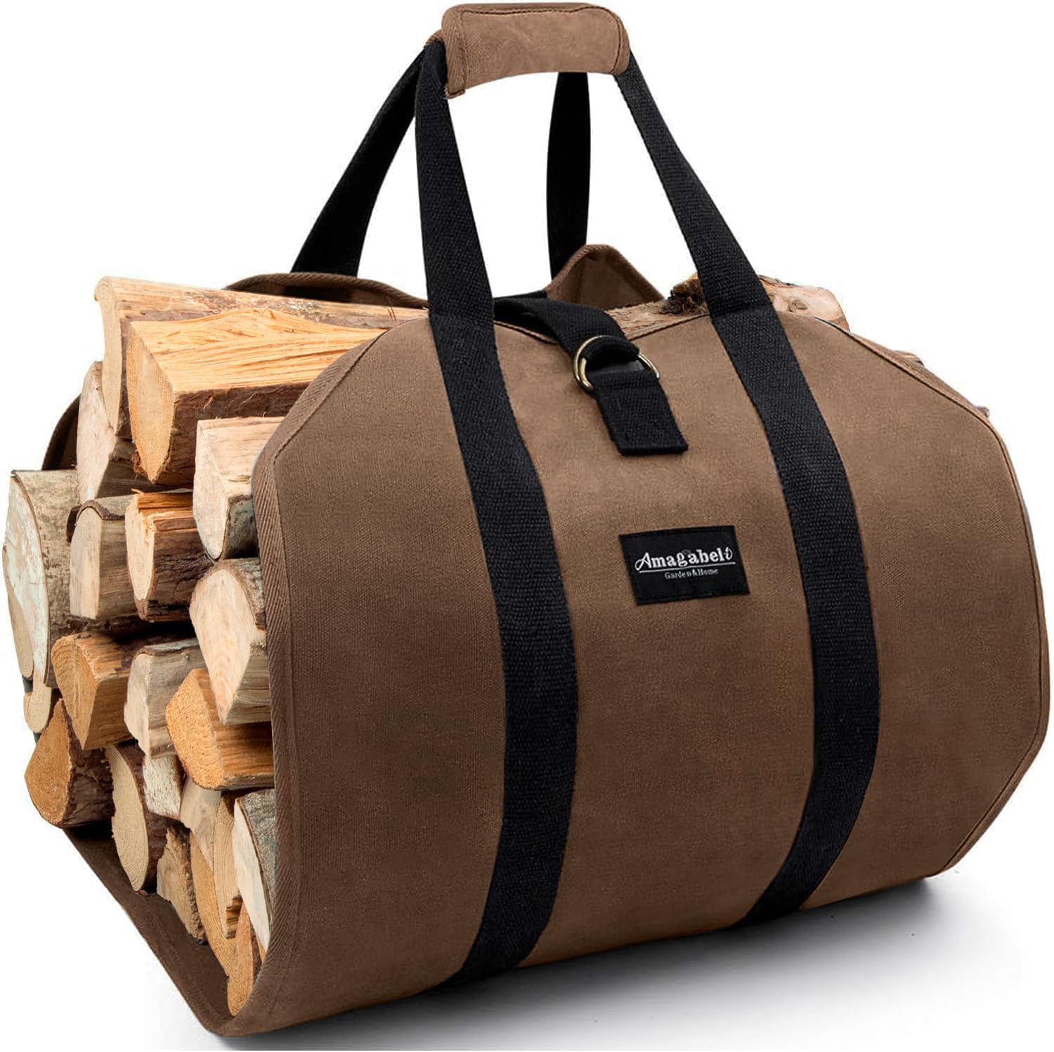 AMAGABELI GARDEN & HOME Fireplace Carrier Waxed Canvas Fire Place Sturdy Wood Ca...