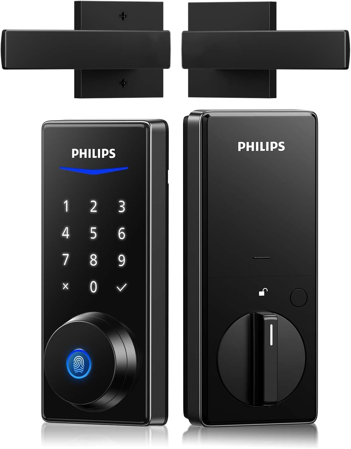 Philips Fingerprint Door Lock with 2 Lever Handles Set, Keyless Entry Door Lock...