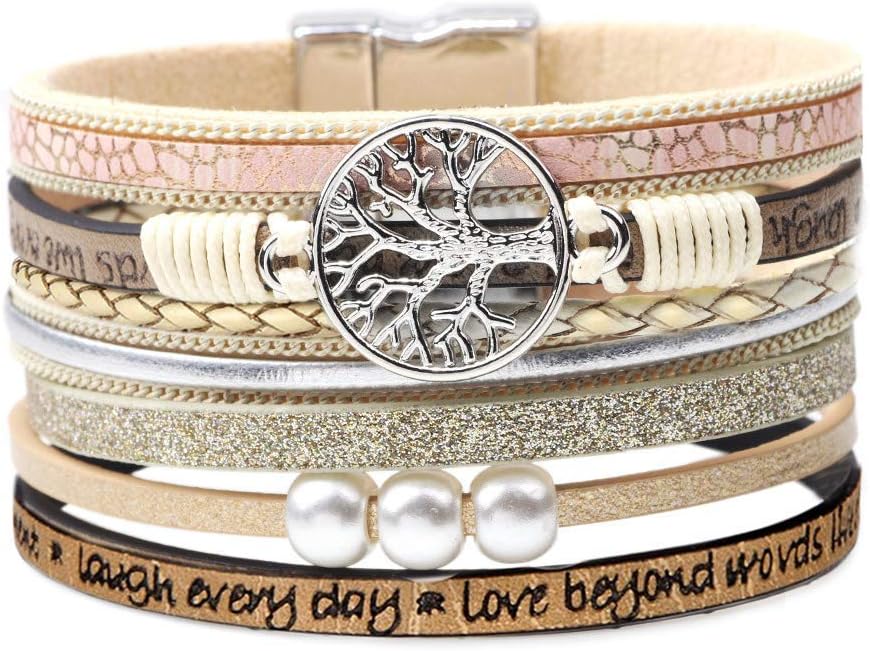 Inspirational Tree of Life Leather Bracelets for Women,Birthday Mothers Day Jewe...
