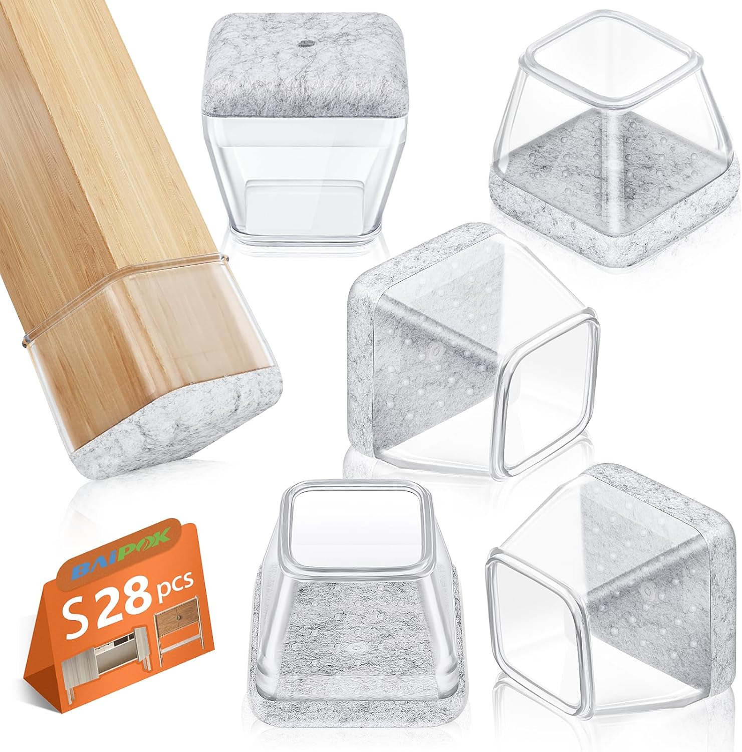 28Pcs Chair Leg Floor Protectors, BAIPOK Furniture Feet Protectors with Stronger...