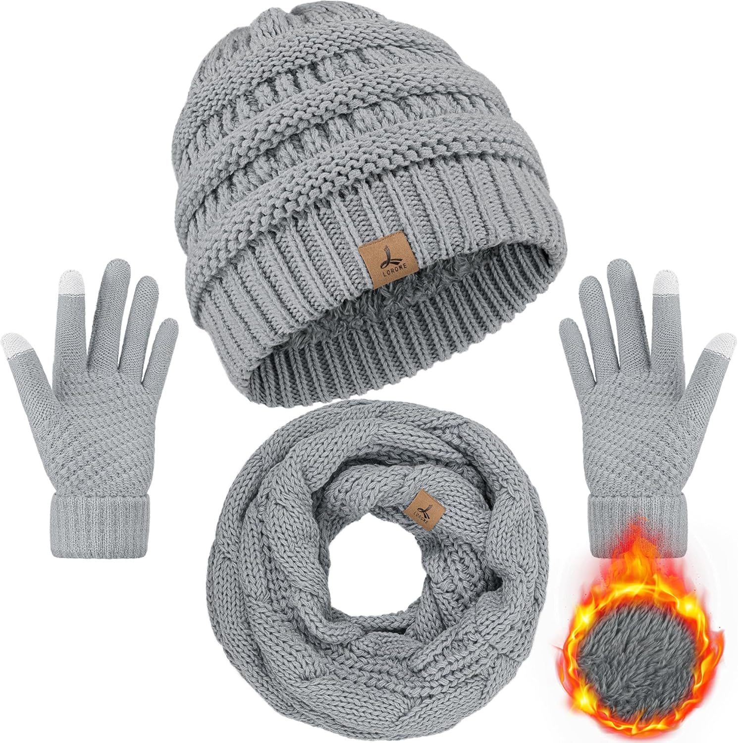 Winter Beanie Hat Scarf Gloves, Warm Fleece Knit Winter Hats Touch Screen Gloves...