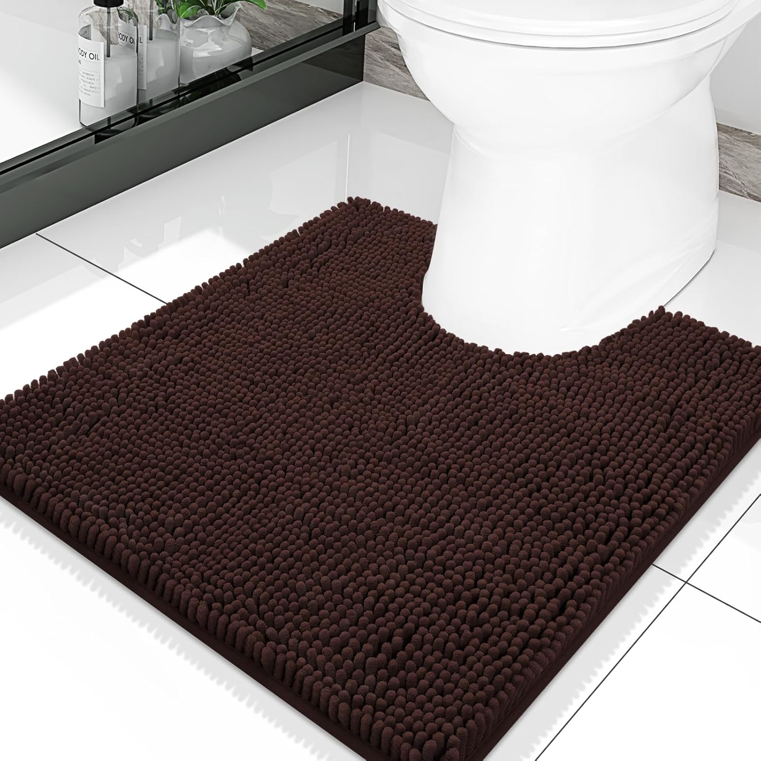 Smiry Luxury Chenille Toilet Rugs U-Shaped 20''x20'', Soft Absorbent Non-Slip Co...