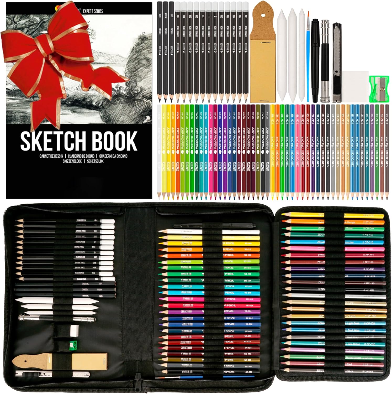 Zenacolor 74 Pack Drawing Kit with Drawing Pencils - Drawing Set for Sketching,...