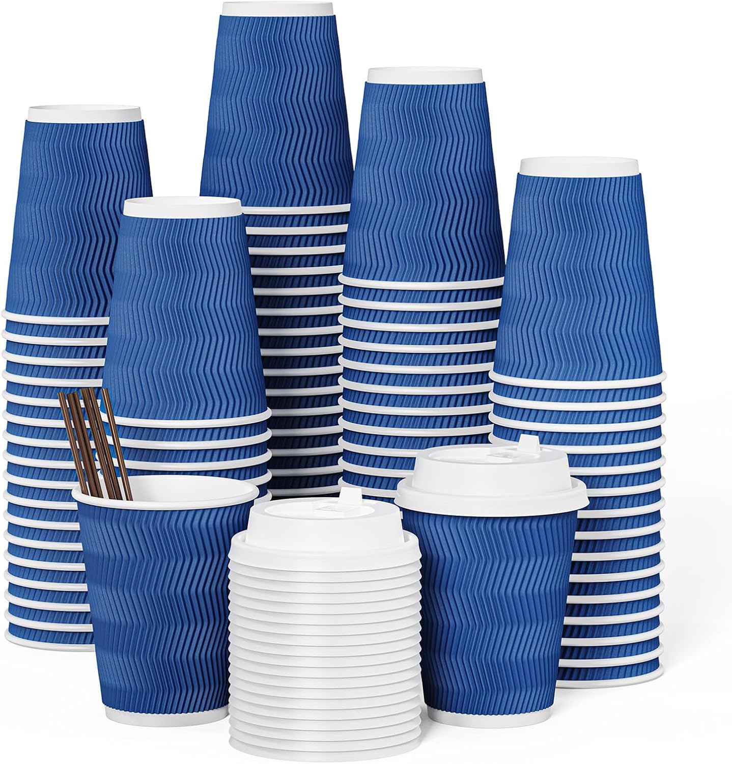 JOLLY CHEF 100 Pack Disposable Coffee Cups, 12oz To Go Coffee Cups with Lids and...