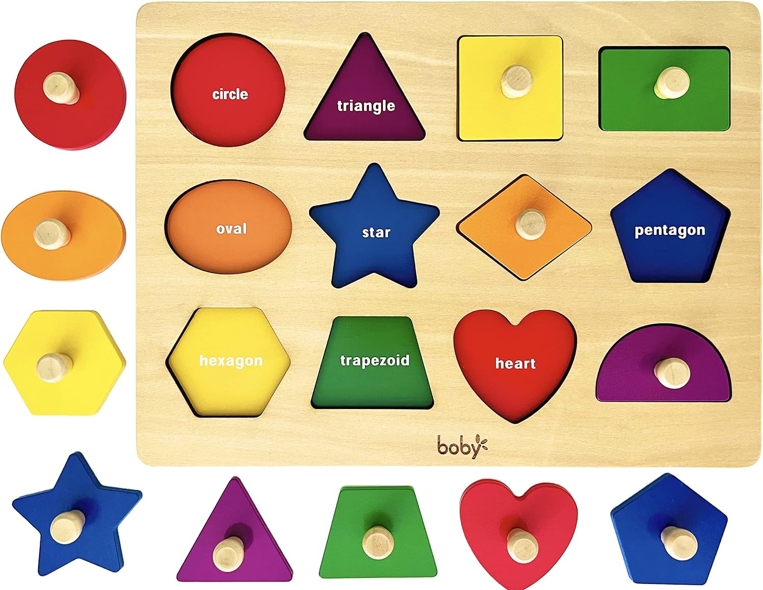 Dailyfunn Montessori Toy Shape Peg Puzzles Baby Puzzle 12-18-24 Months with Knob...