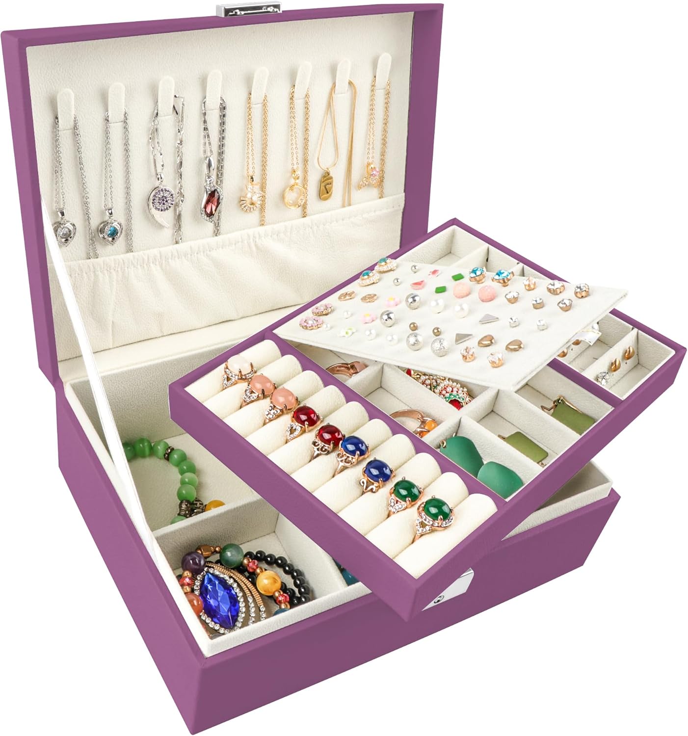 Homeanda Jewellery boxes 2 layer jewellery box Leather jewellery boxes for Women...