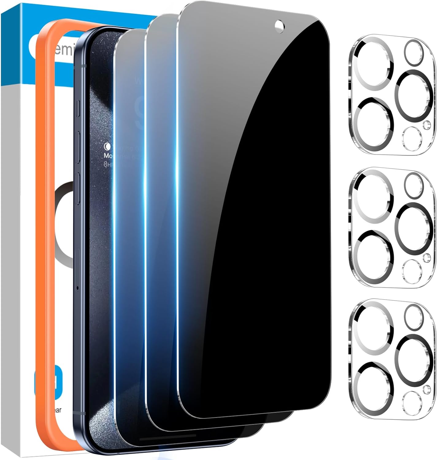 Fotbor [3+3 Pack for iPhone 15 Pro Privacy Screen Protector & Camera Lens Protec...