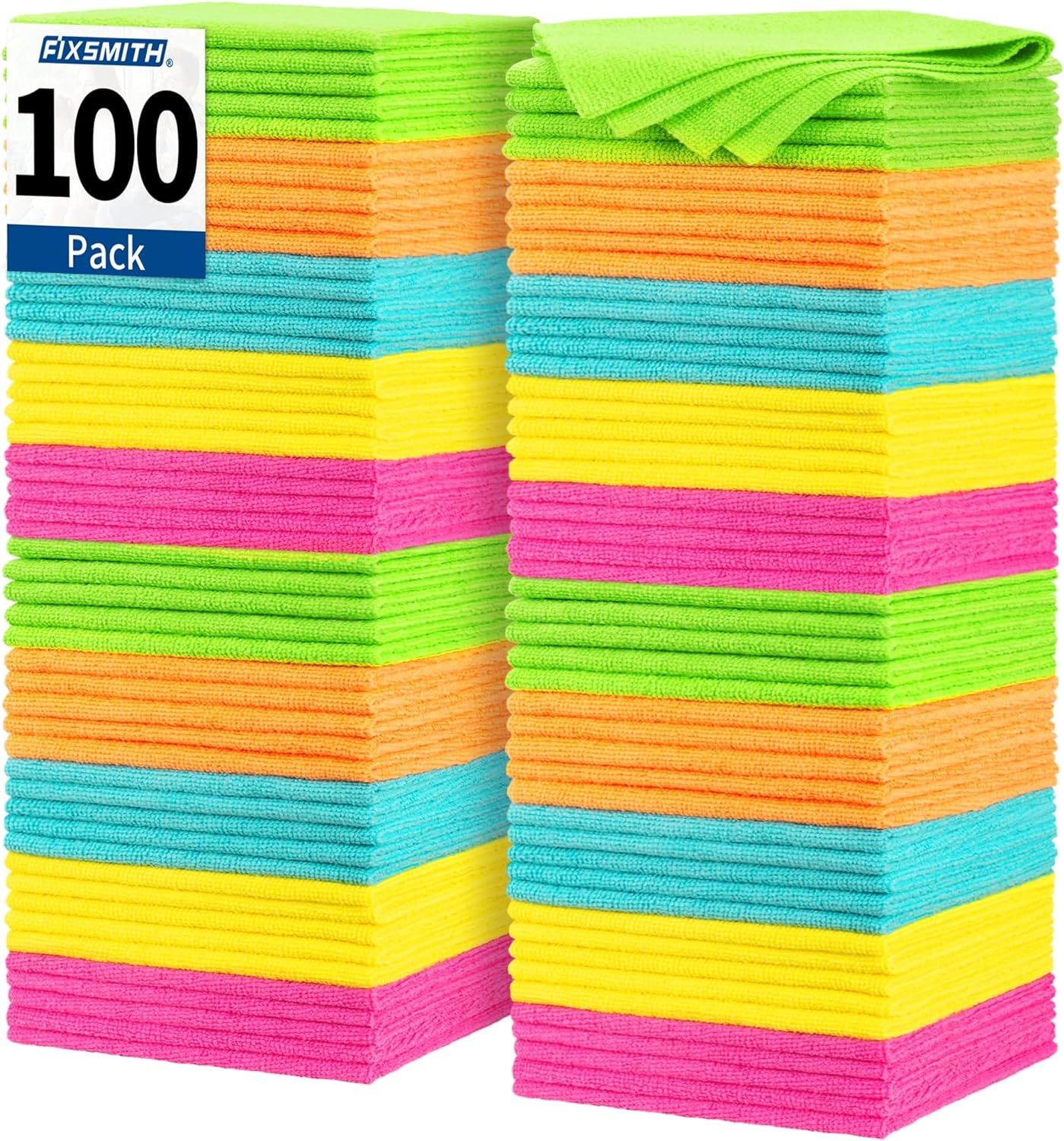 FIXSMITH Microfiber Cleaning Cloth, 100 Pack Shop Towels, Lint-Free Car Wash Tow...