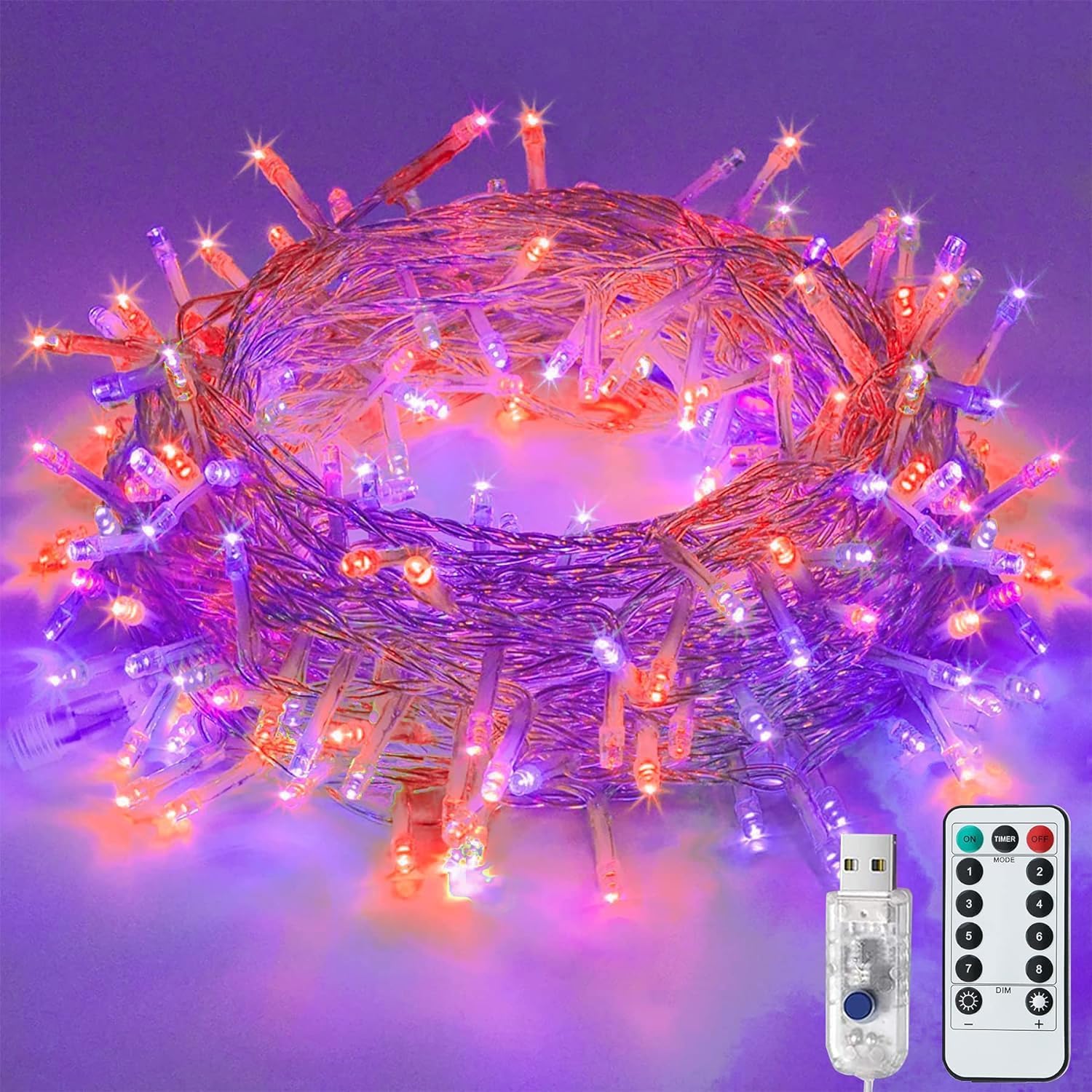LITYBY Halloween Fairy Lights, 8 Modes USB Plug in Powered Lights Waterproof Out...