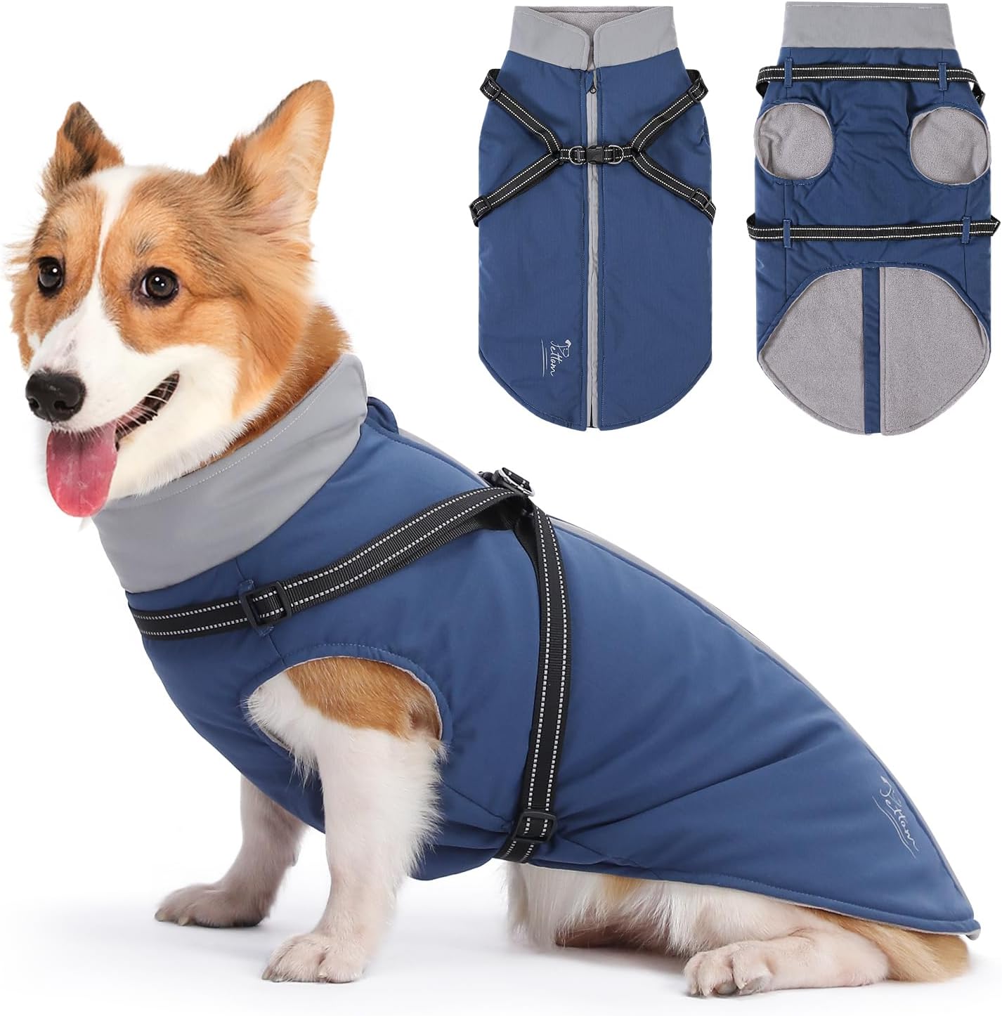 PETTOM Waterproof Dog Coat Medium, All-in-One Harness and Coat, Lightweight Weig...