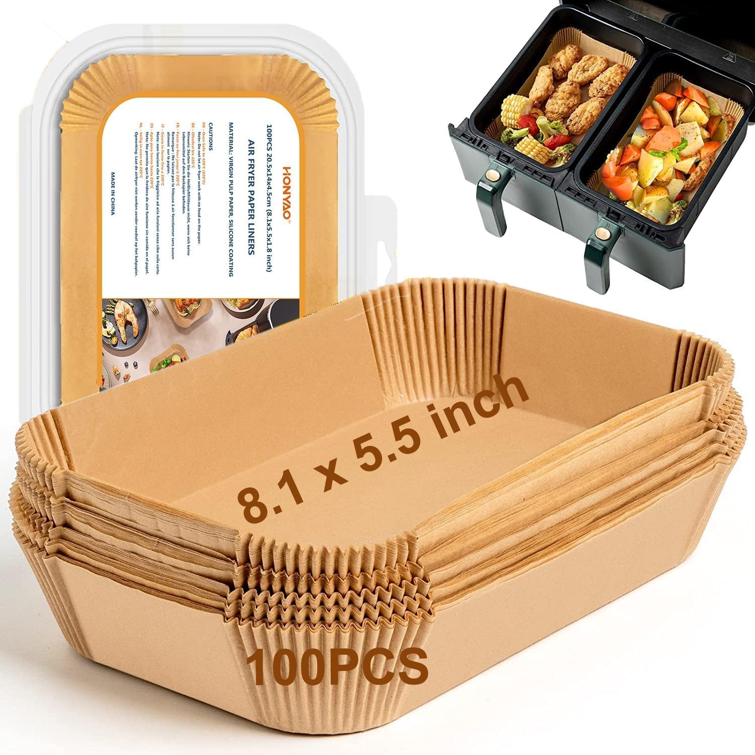 Air Fryer Paper Liners for Ninja Airfryer, 8.1x5.5 inch Rectangle Disposable Par...