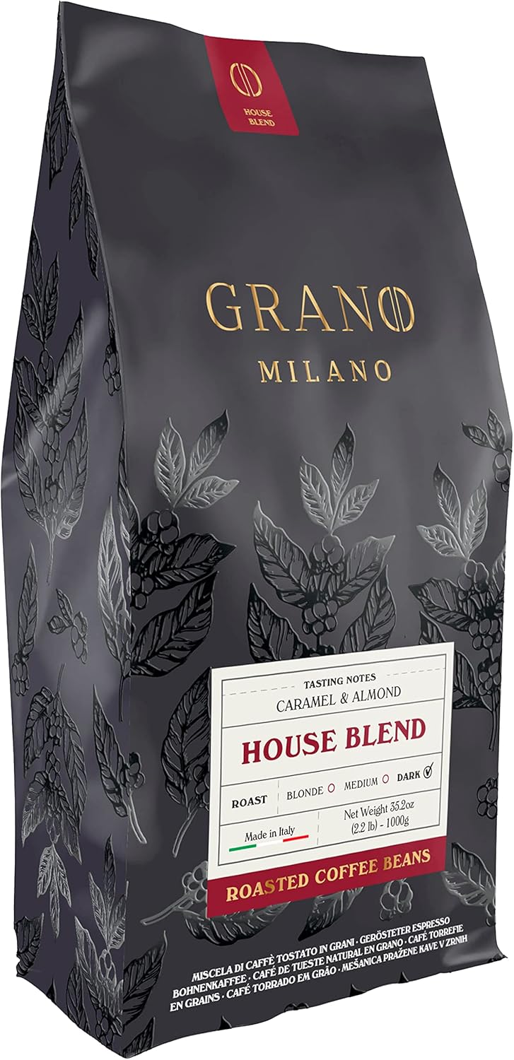 Grano Milano Coffee Beans 1kg House Blend Arabica and Robusta, Dark Roast Intens...