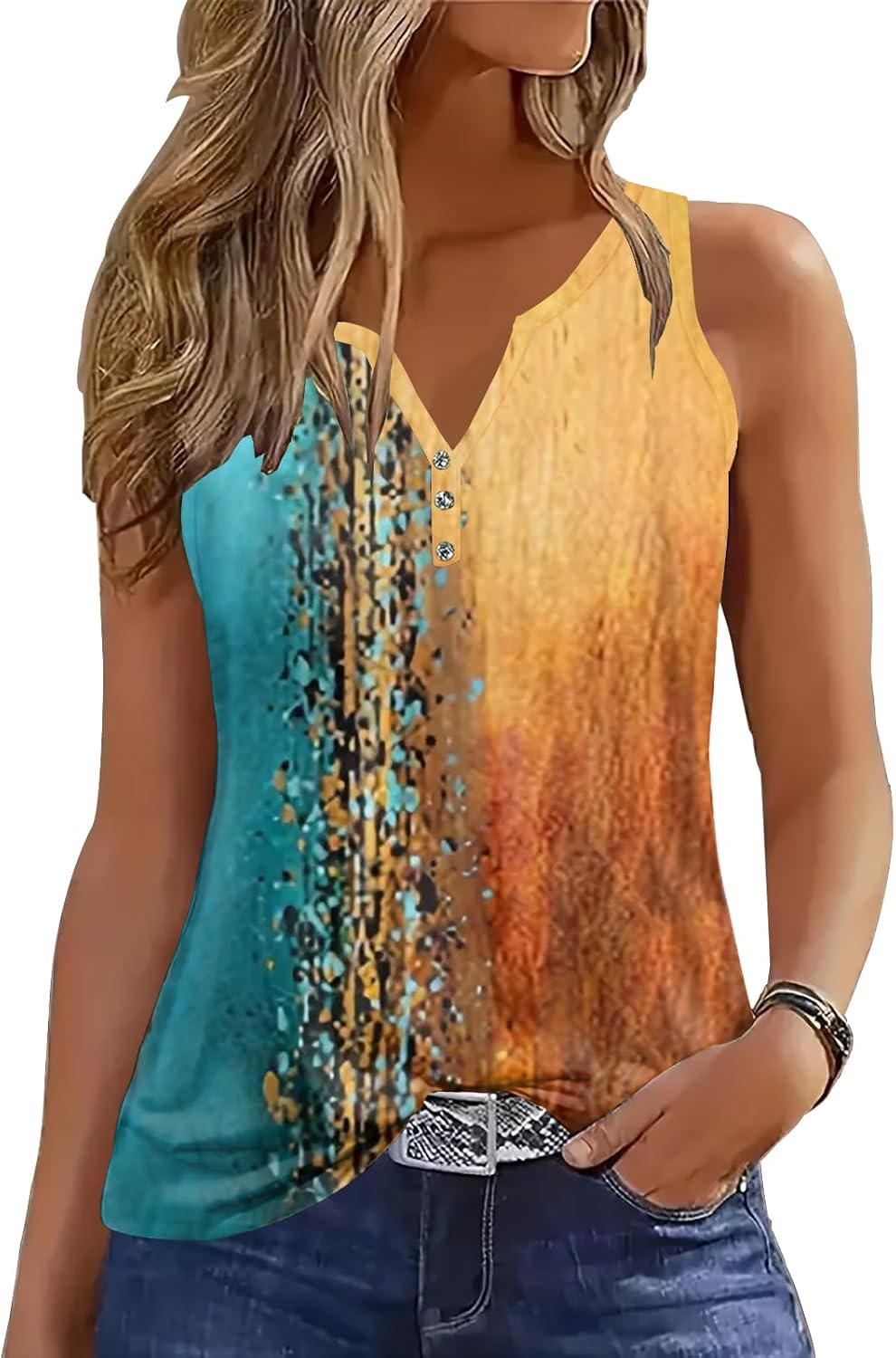 Tank Tops for Women Summer Tops Casual Button Down Shirts Loose Fit V Neck Sleev...