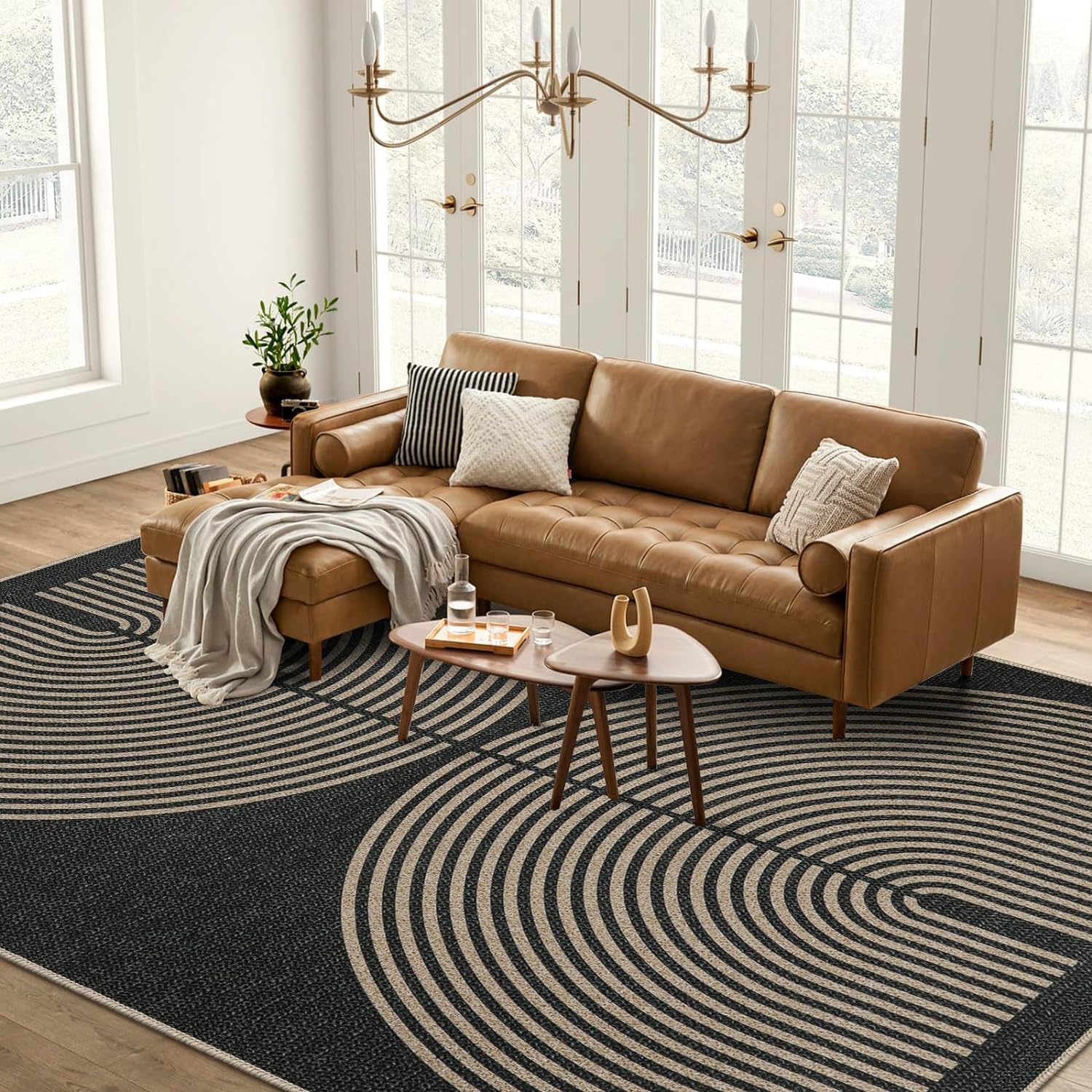 Lahome Modern Rainbow Easy Jute Rug, 8x10 Living Room Rug Indoor Outdoor Patio R...