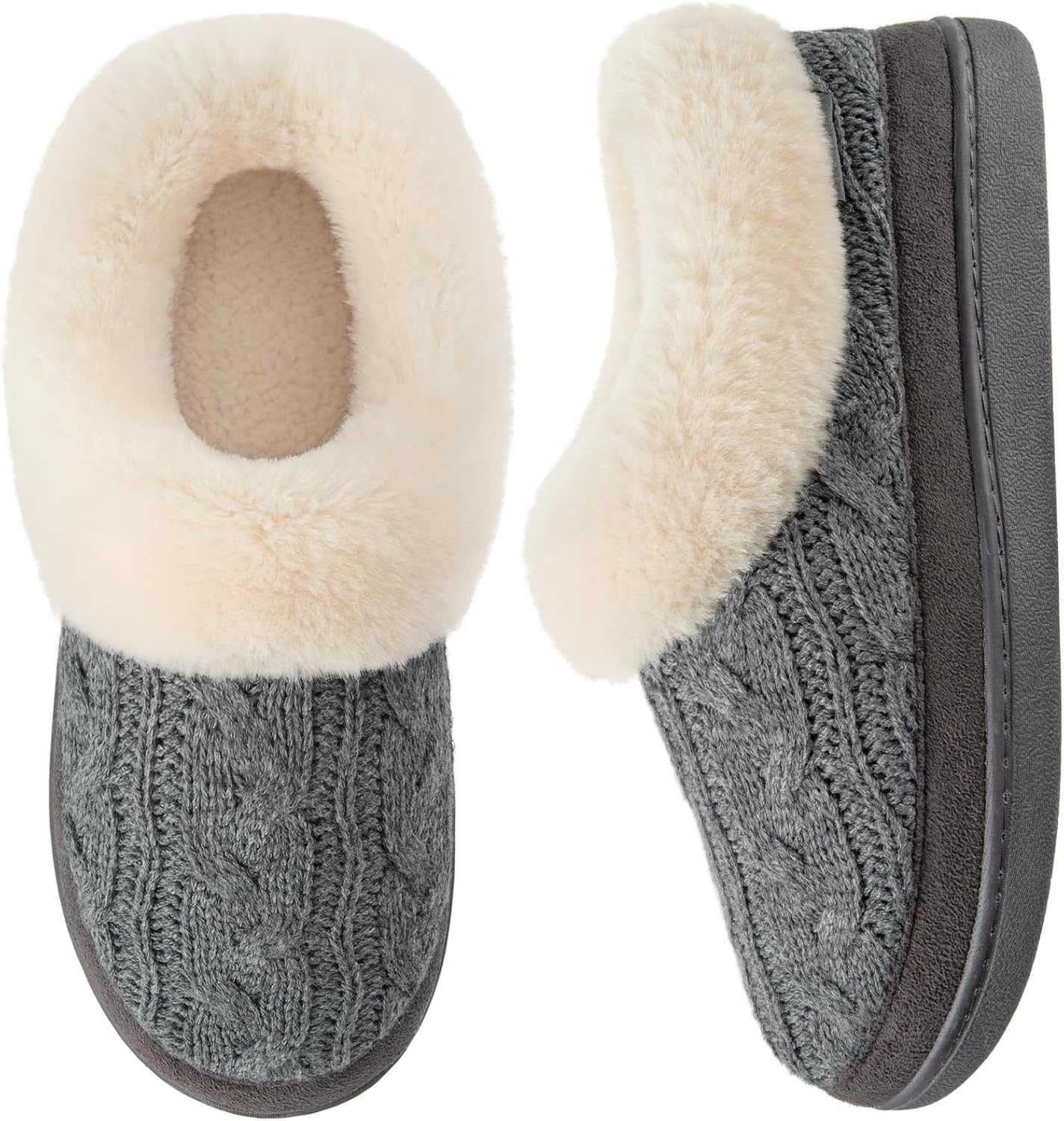 VeraCosy Ladies' Warm Knitted Faux Suede Memory Foam Moc Slippers 8 UK Grey
