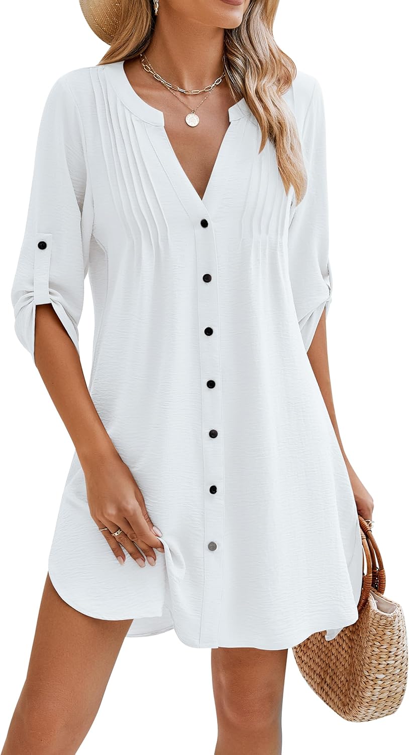 BMJL Women Beach Cover Ups V Neck Button Down Swimsuit Coverup Swimwear Bathing...