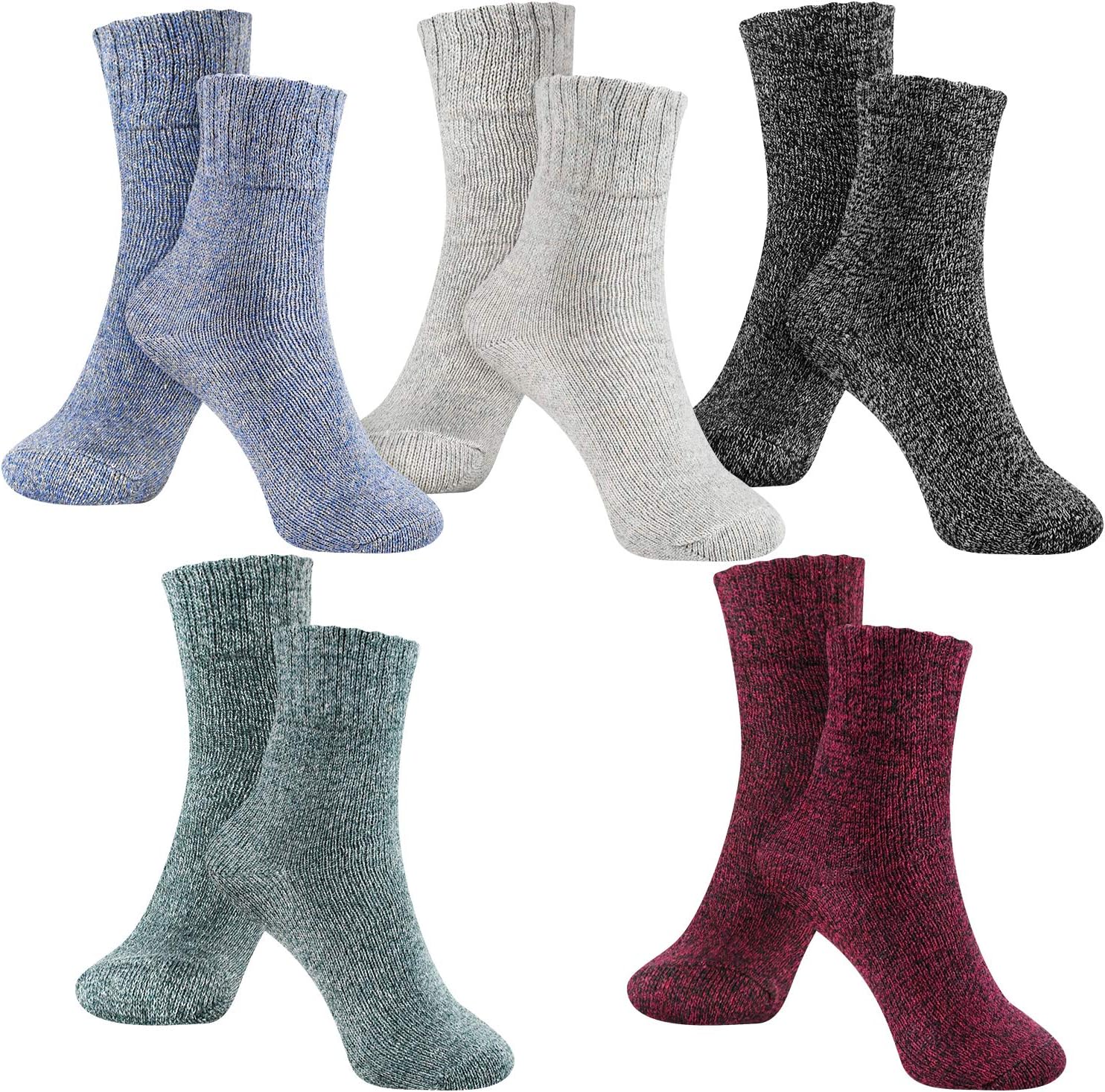 besky 5 Pairs Winter Wool Socks Women, Knit Thick Wool Soft Warm and Breathable...