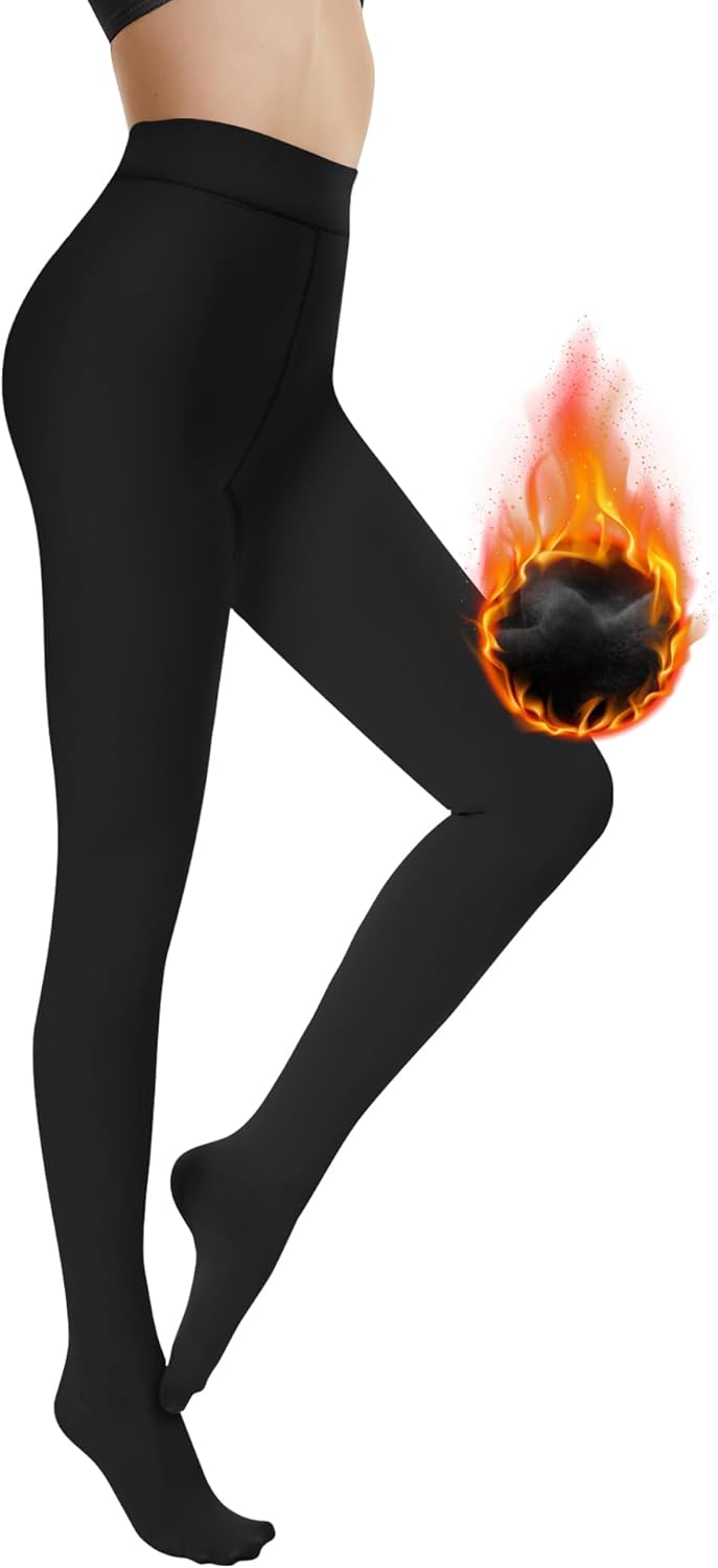 FOTOCITI Thermal Tights Fleece Lined Women Fake Translucent Pantyhose Black Stre...