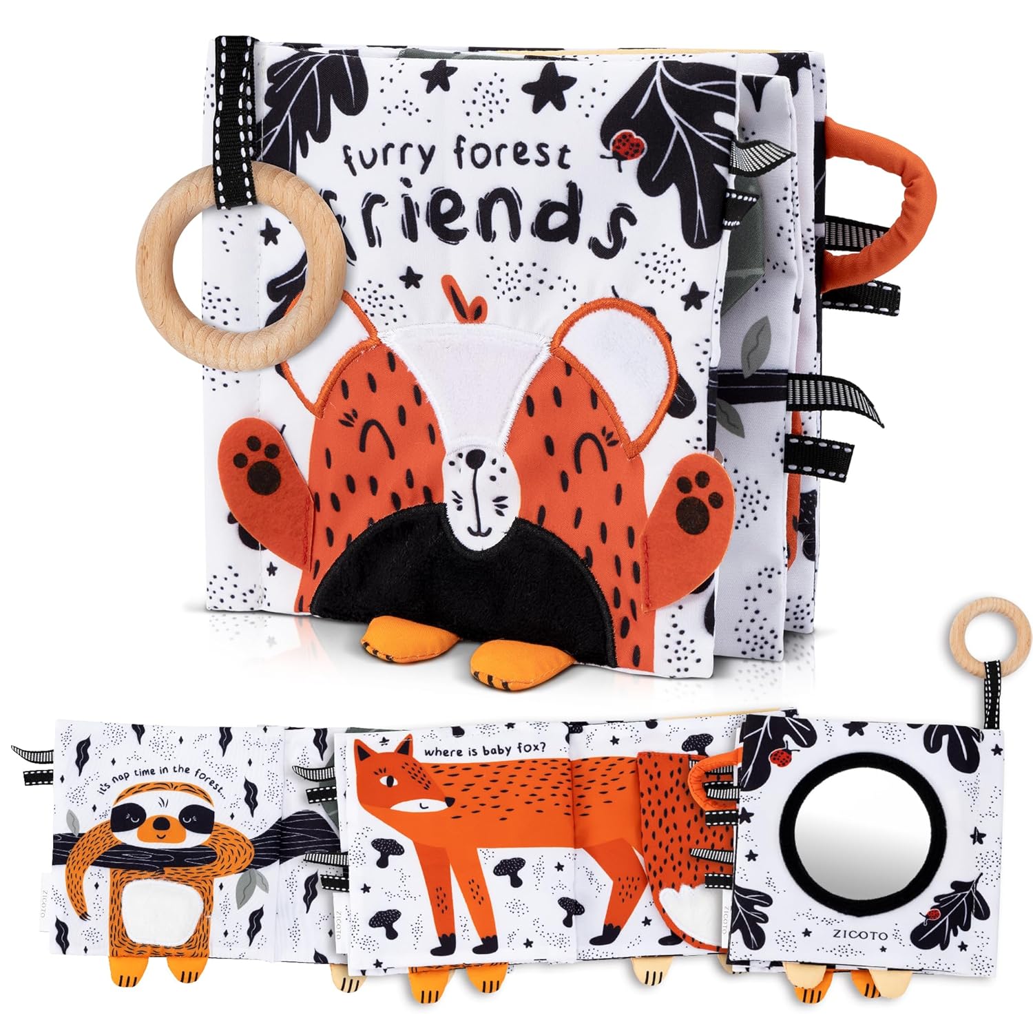 Soft Baby Book with Touch and Feel Pages - Cute Tummy Time Toy for Babies 0-6 Mo...